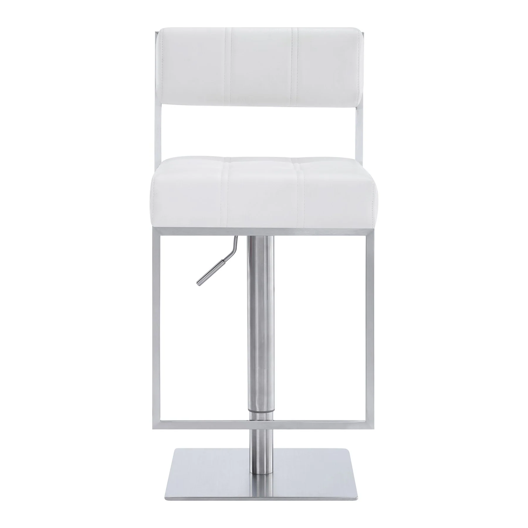 Michele Swivel Adjustable Height Off-White Faux Leather and Brushed Stainless Steel Bar Stool - Image 2