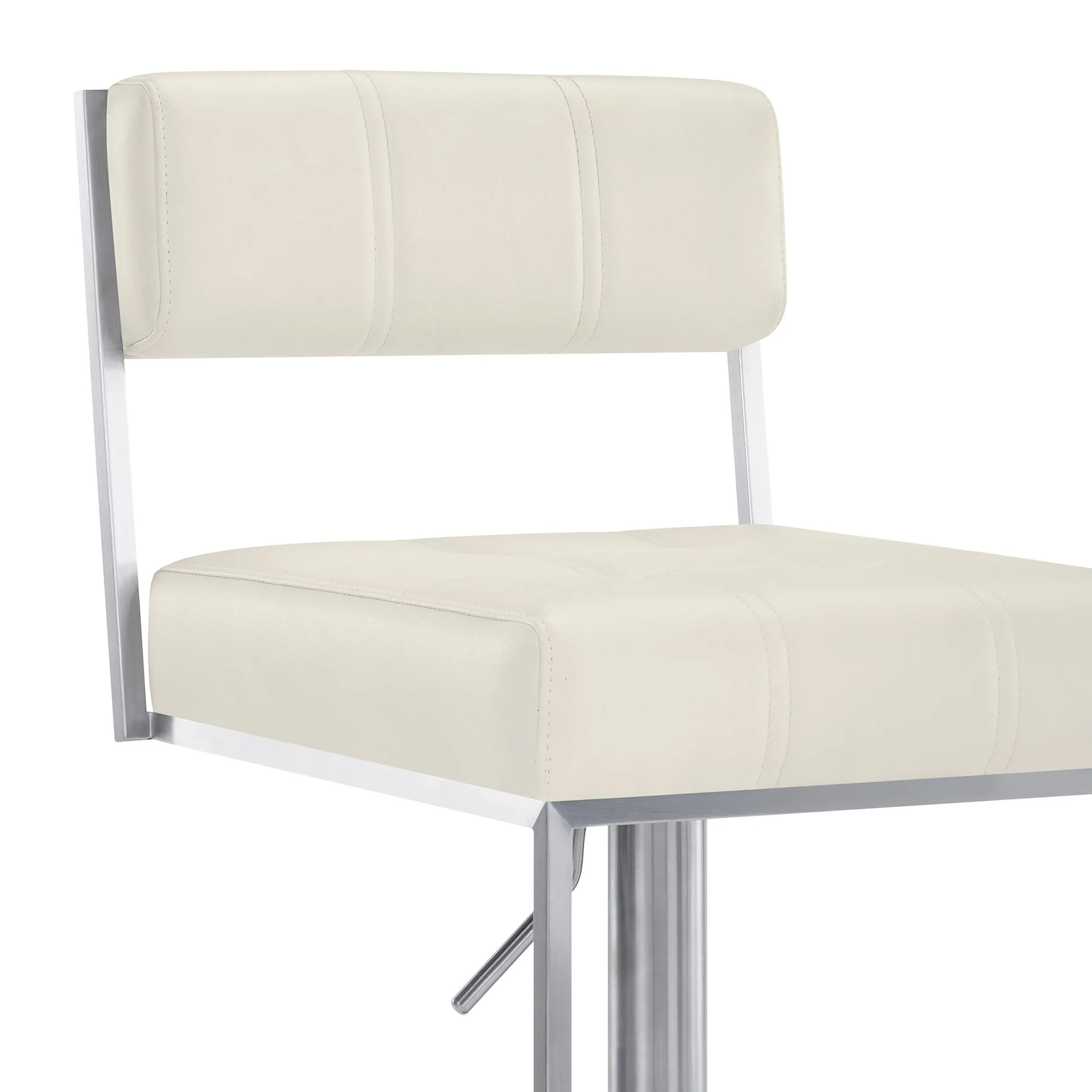 Michele Swivel Adjustable Height Off-White Faux Leather and Brushed Stainless Steel Bar Stool - Image 5