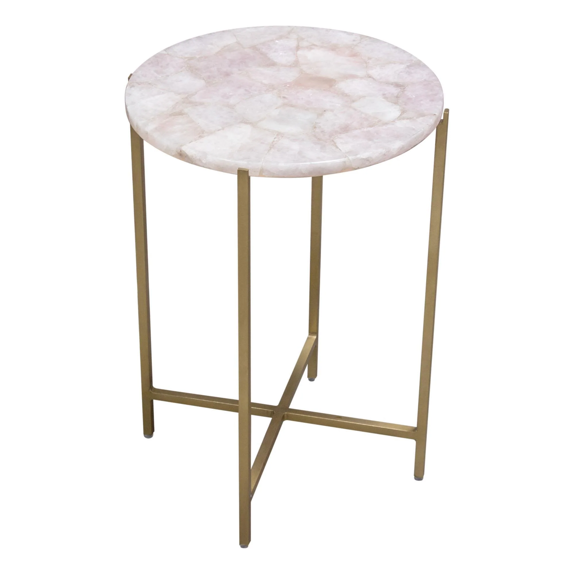 Mika Round Accent Table w/ Rose Quartz Top w/ Brass Base by Diamond Sofa - Image 3