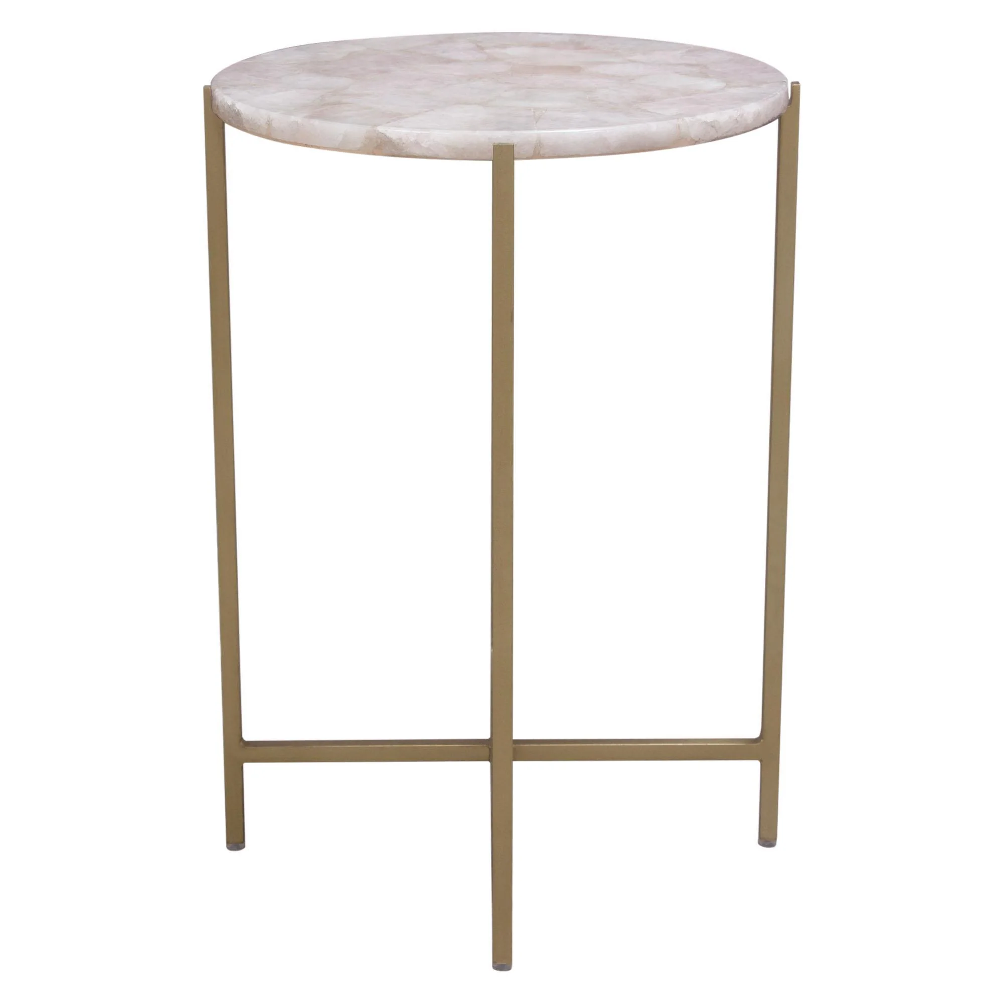 Mika Round Accent Table w/ Rose Quartz Top w/ Brass Base by Diamond Sofa - Image 5