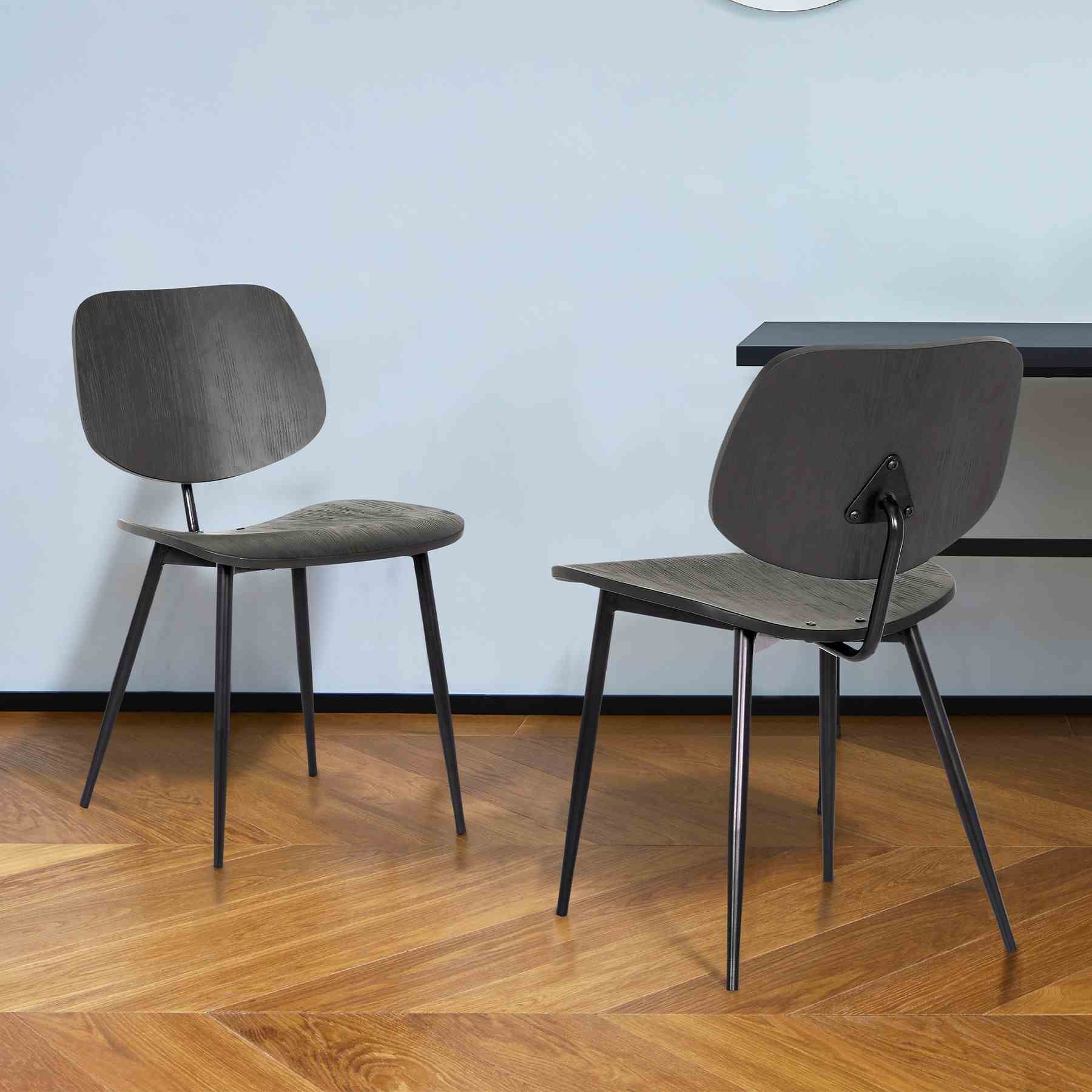 Miki Mid-Century Black Wood Dining Accent Chairs (Set of 2) - Image 5