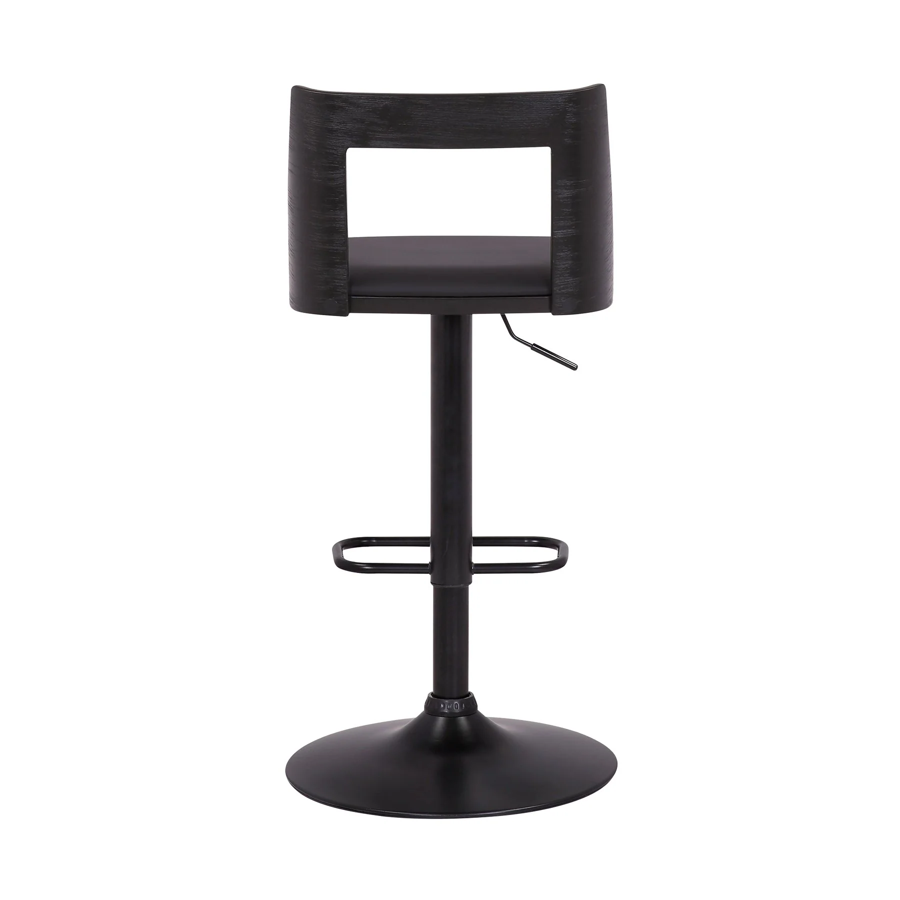 Milan Adjustable Swivel Black Faux Leather and Black Wood Bar Stool with Black Base - Image 5