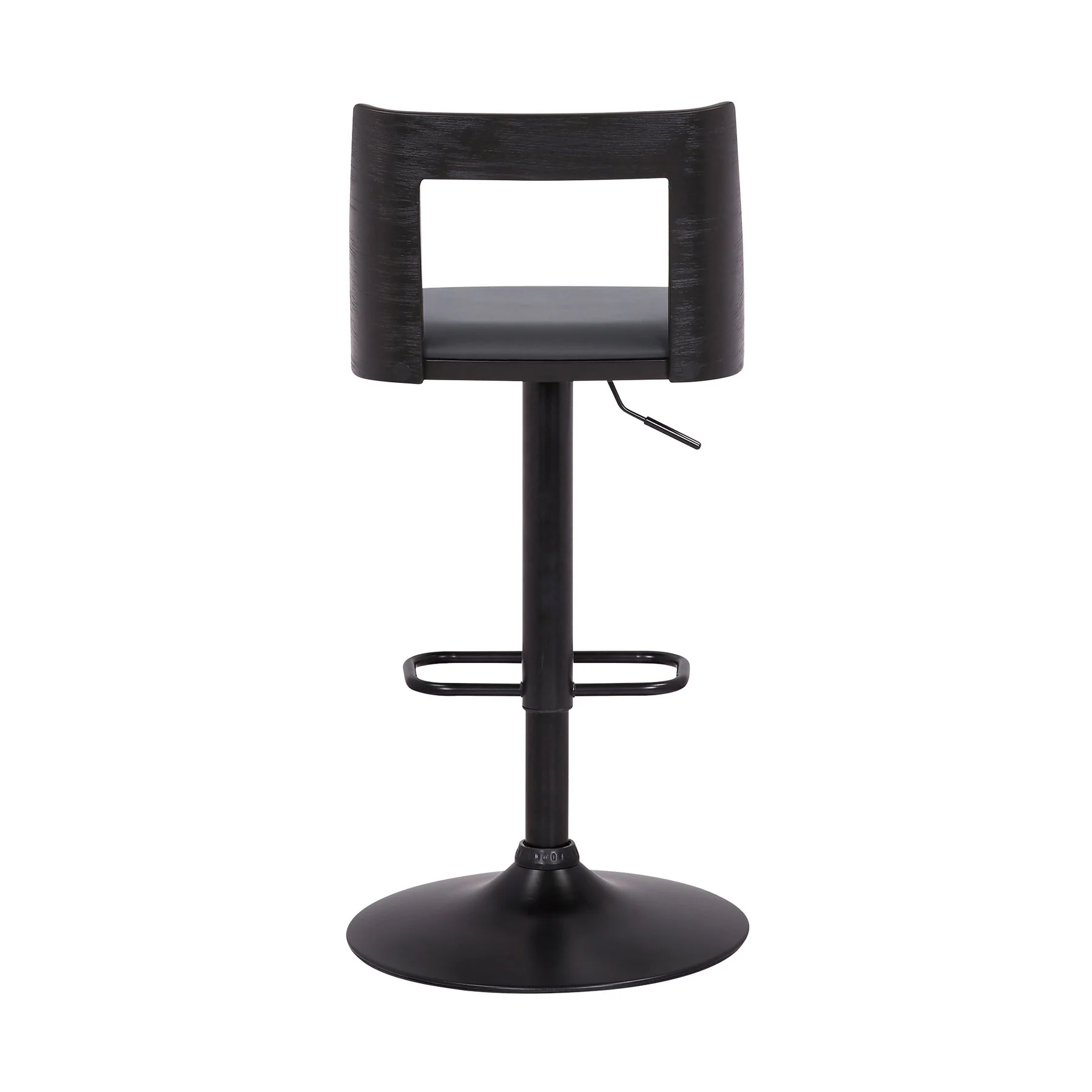 Milan Adjustable Swivel Gray Faux Leather and Black Wood Bar Stool with Black Base - Image 5