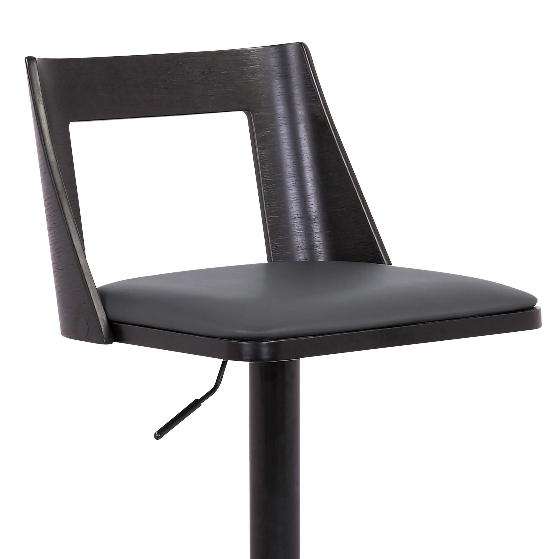 Milan Adjustable Swivel Gray Faux Leather and Black Wood Bar Stool with Black Base - Image 6