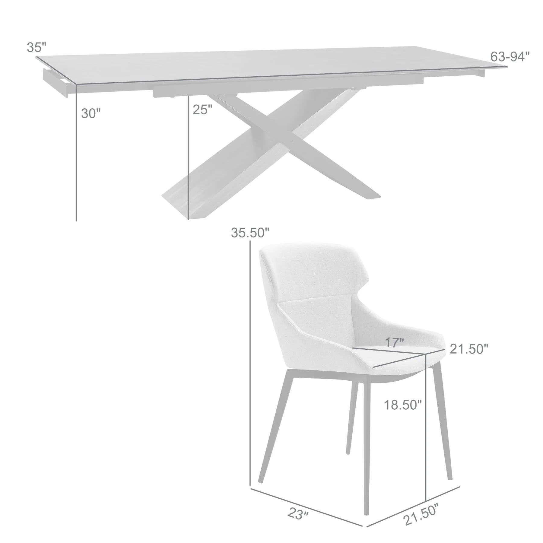 Milena Kenna 5 Piece Dining Set with Gray Fabric Chairs - Image 10