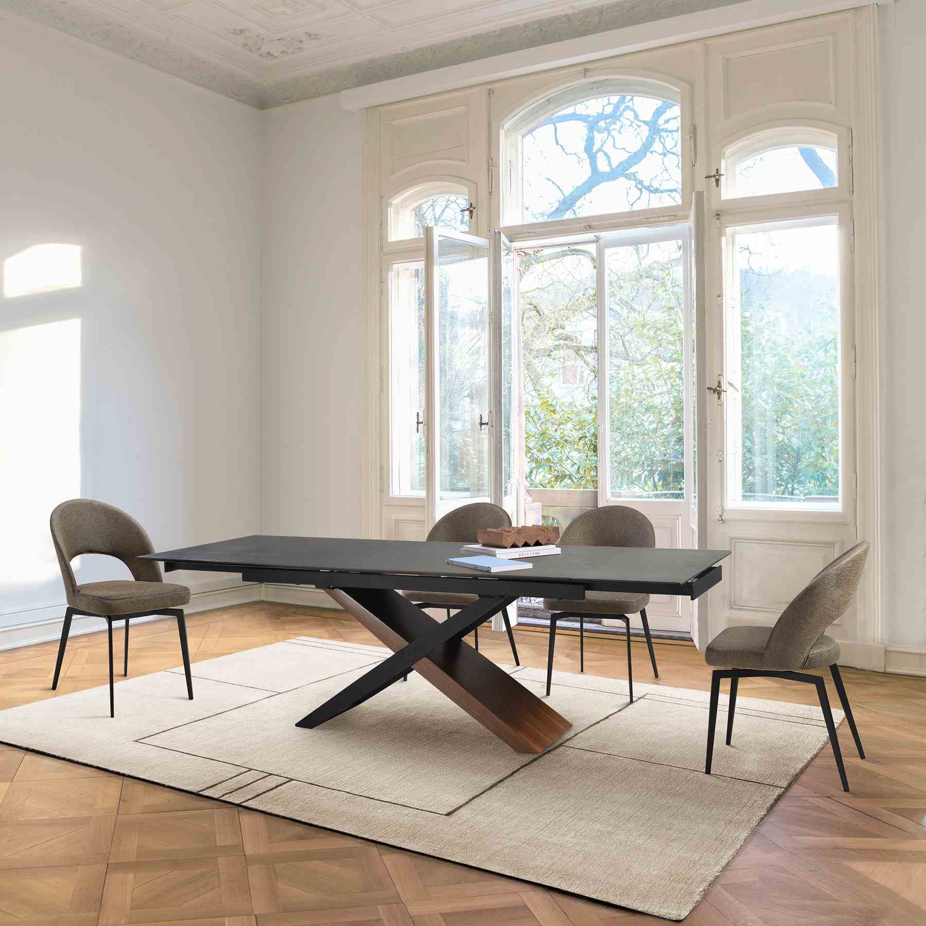Milena Lucia 5 Piece Extendable Dining Set with Brown Fabric Chairs - Image 11