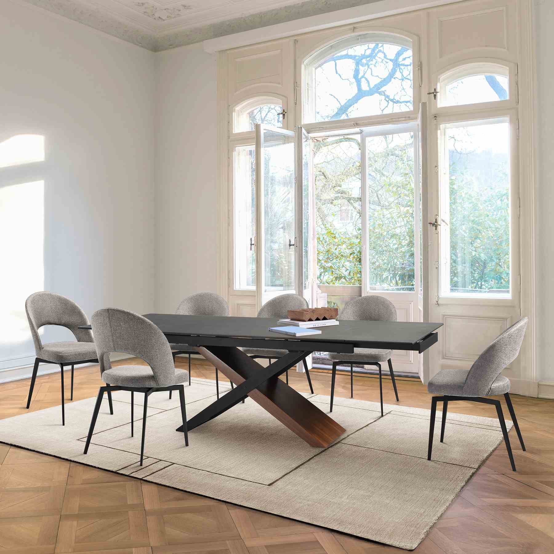Milena Lucia 7 Piece Extendable Dining Set with Gray Fabric Chairs - Image 11