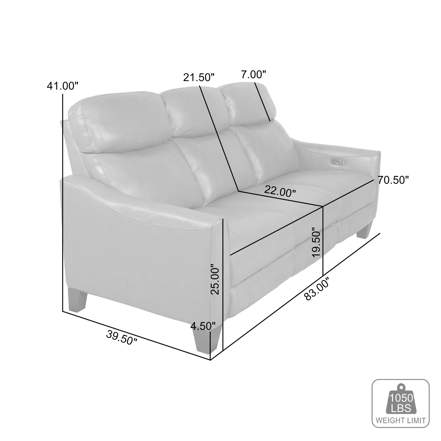 Milos 83" Zero Gravity Power Reclining Sofa in Light Gray Leather - Image 14