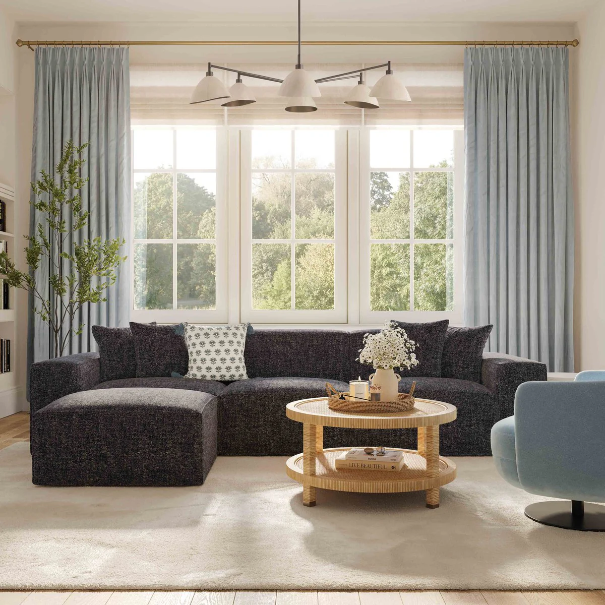 Mindy Charcoal Chenille Basketweave Modular Loveseat - Image 2