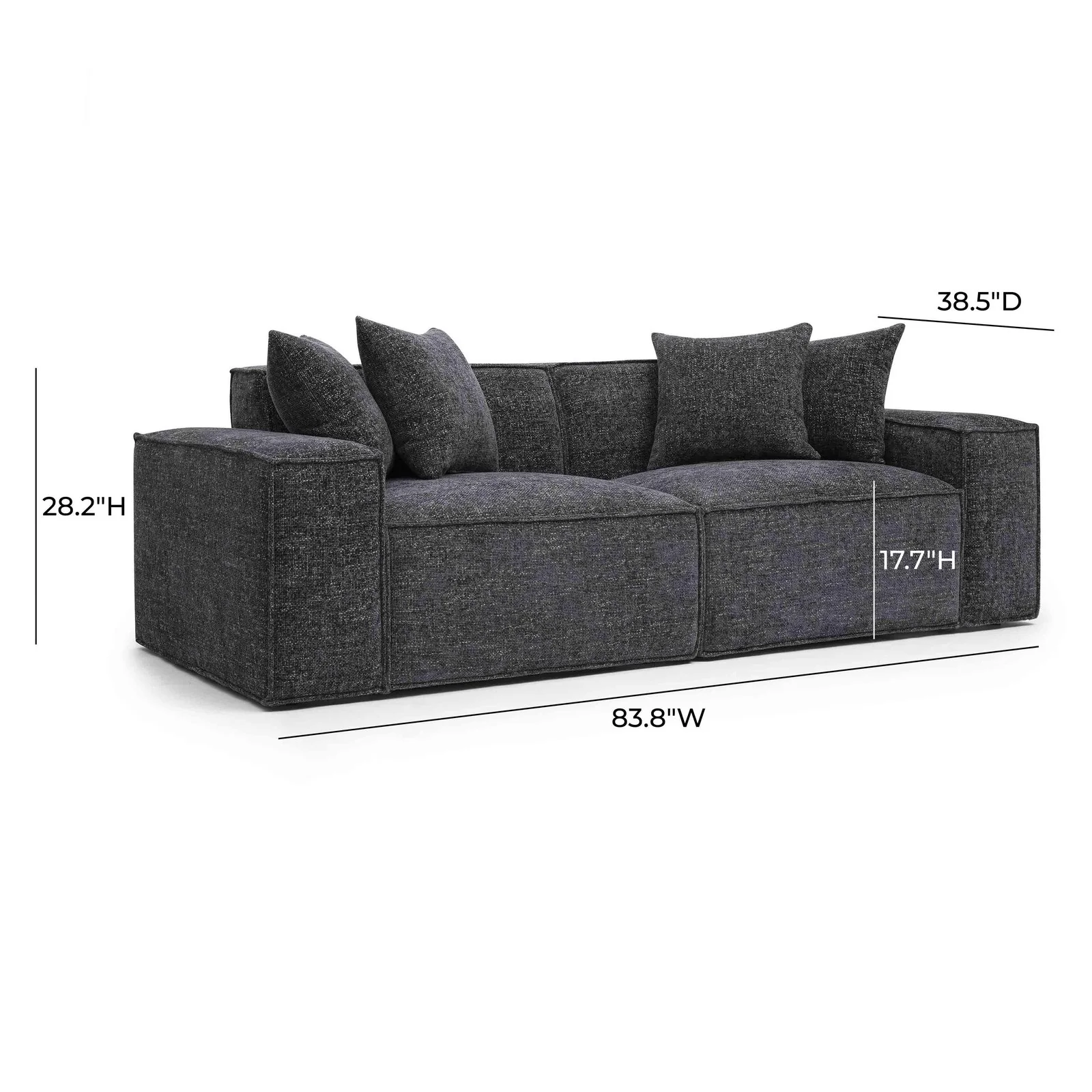 Mindy Charcoal Chenille Basketweave Modular Loveseat - Image 6