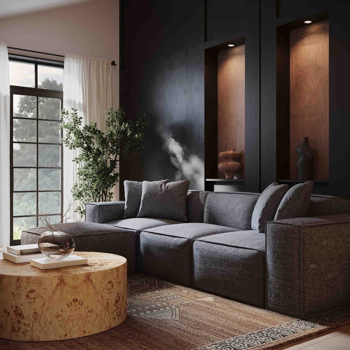 Mindy Charcoal Chenille Basketweave Modular Sectional - Image 2