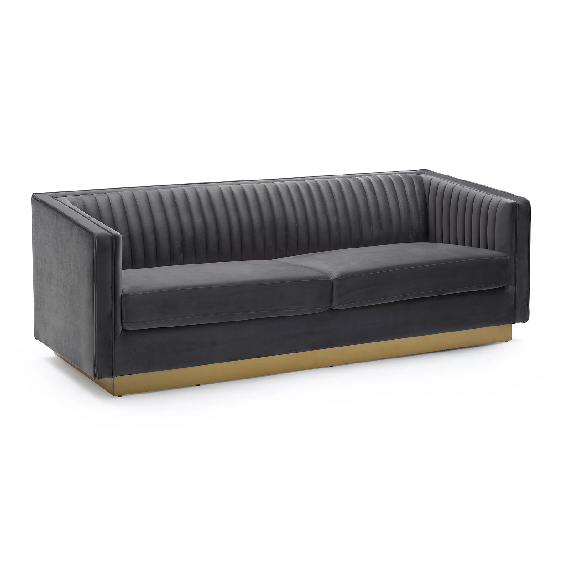 Miranda Dark Gray Velvet and Gold Sofa - Image 2
