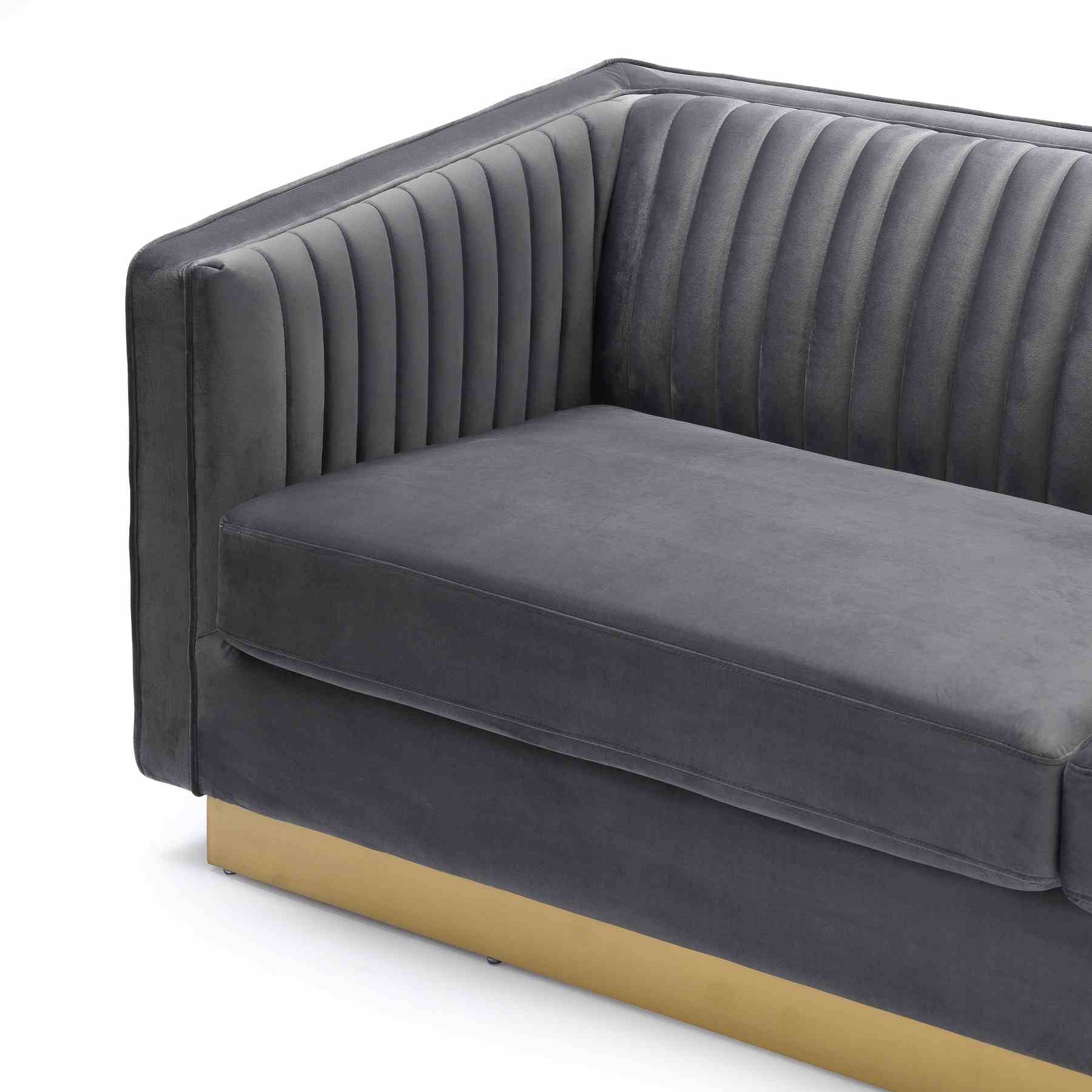 Miranda Dark Gray Velvet and Gold Sofa - Image 4
