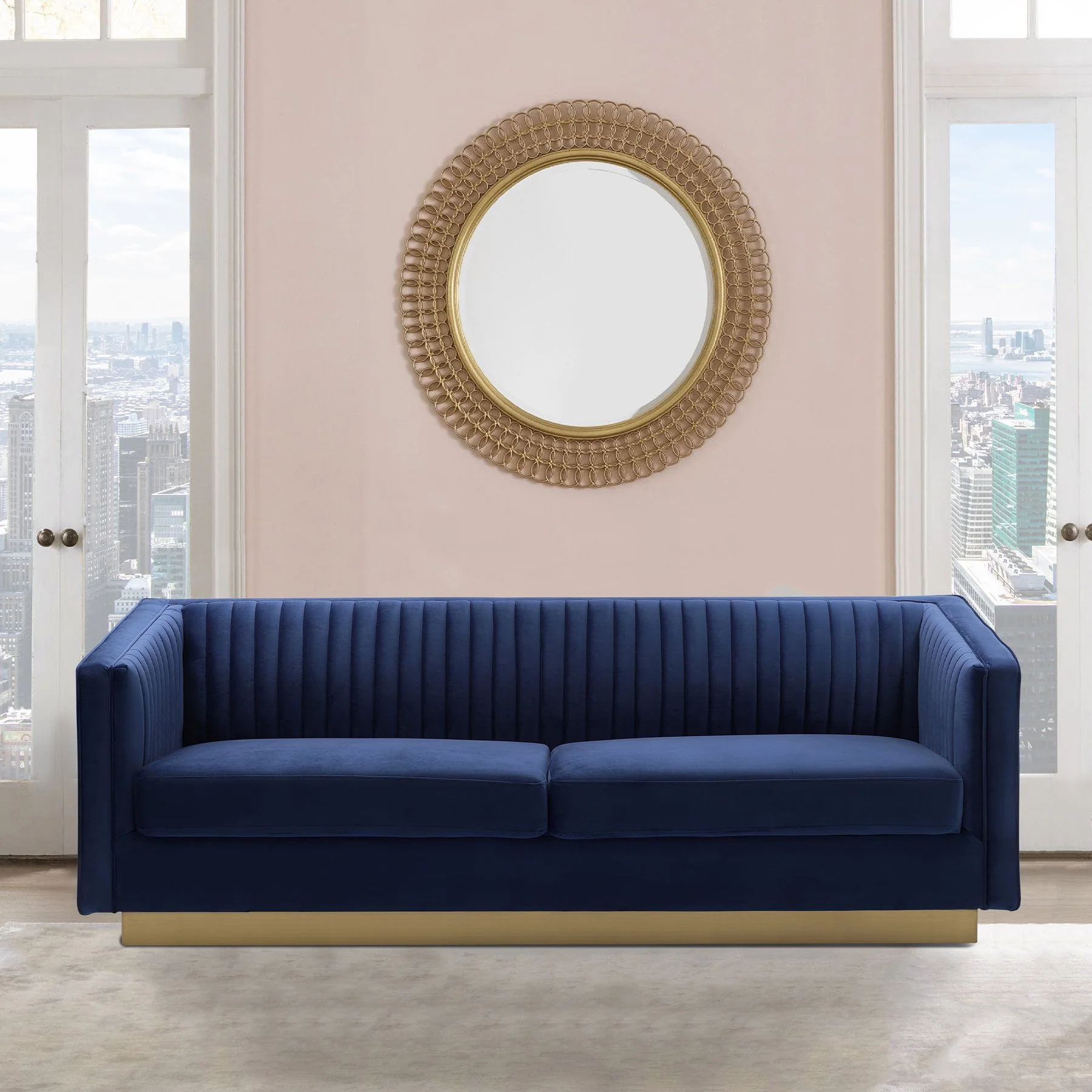 Miranda Navy Velvet and Gold Sofa - Image 5