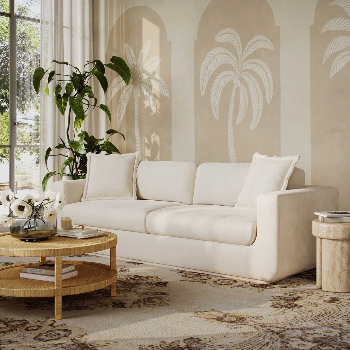 Miri Cream Upcycled Washed Velvet Sofa - Image 2