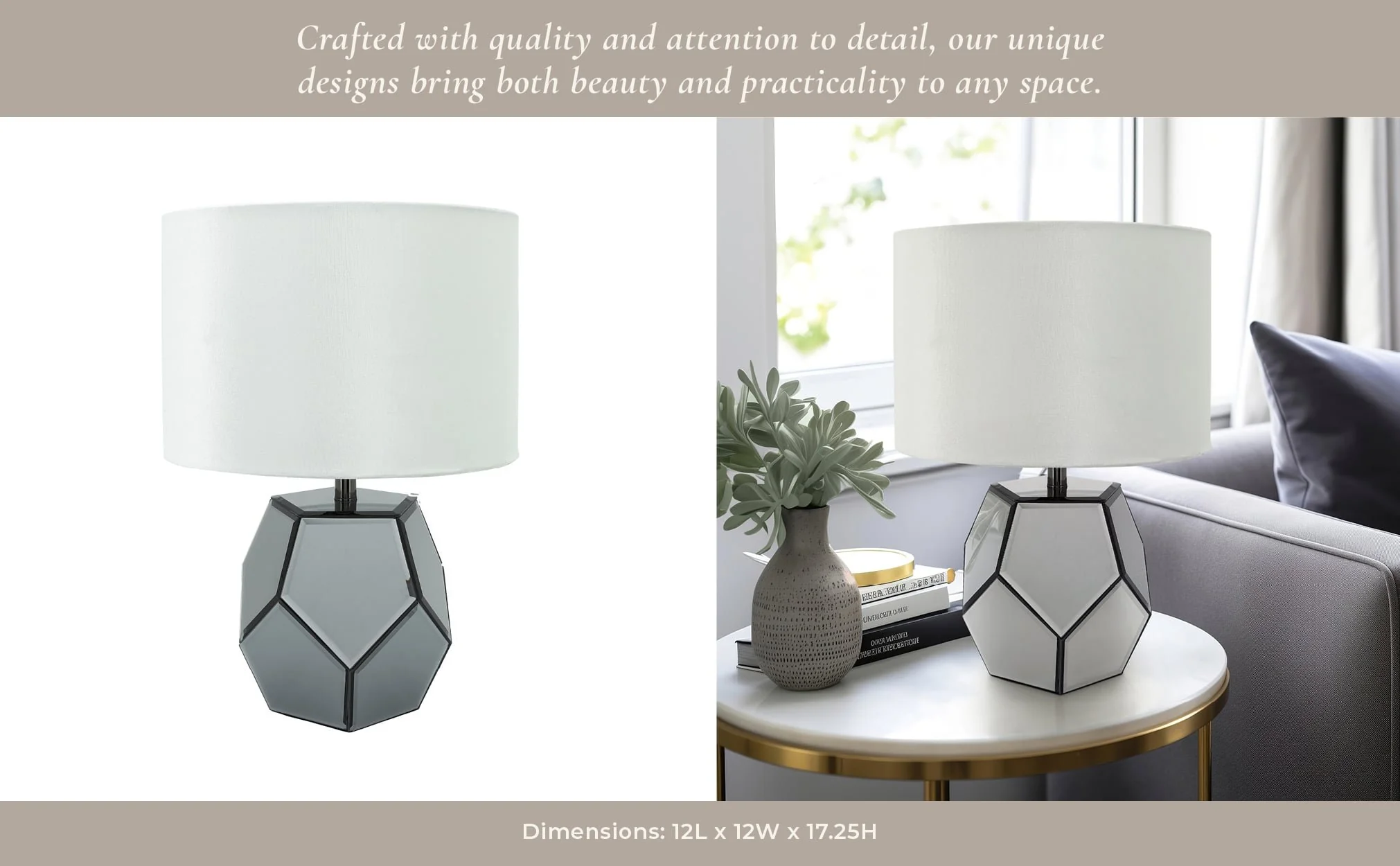 Mirrored 17.25" Facetd Table Lamp, Silver - Image 9