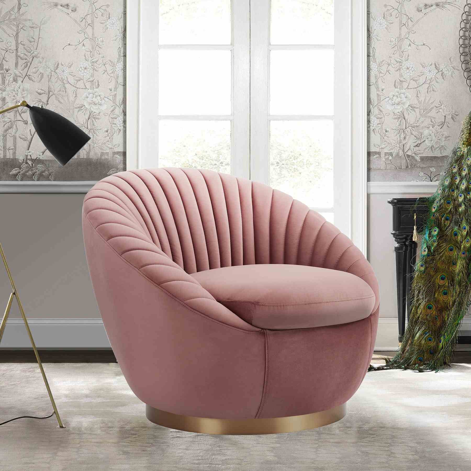 Mitzy Blush Velvet Swivel Accent Chair with Gold Base - Image 7