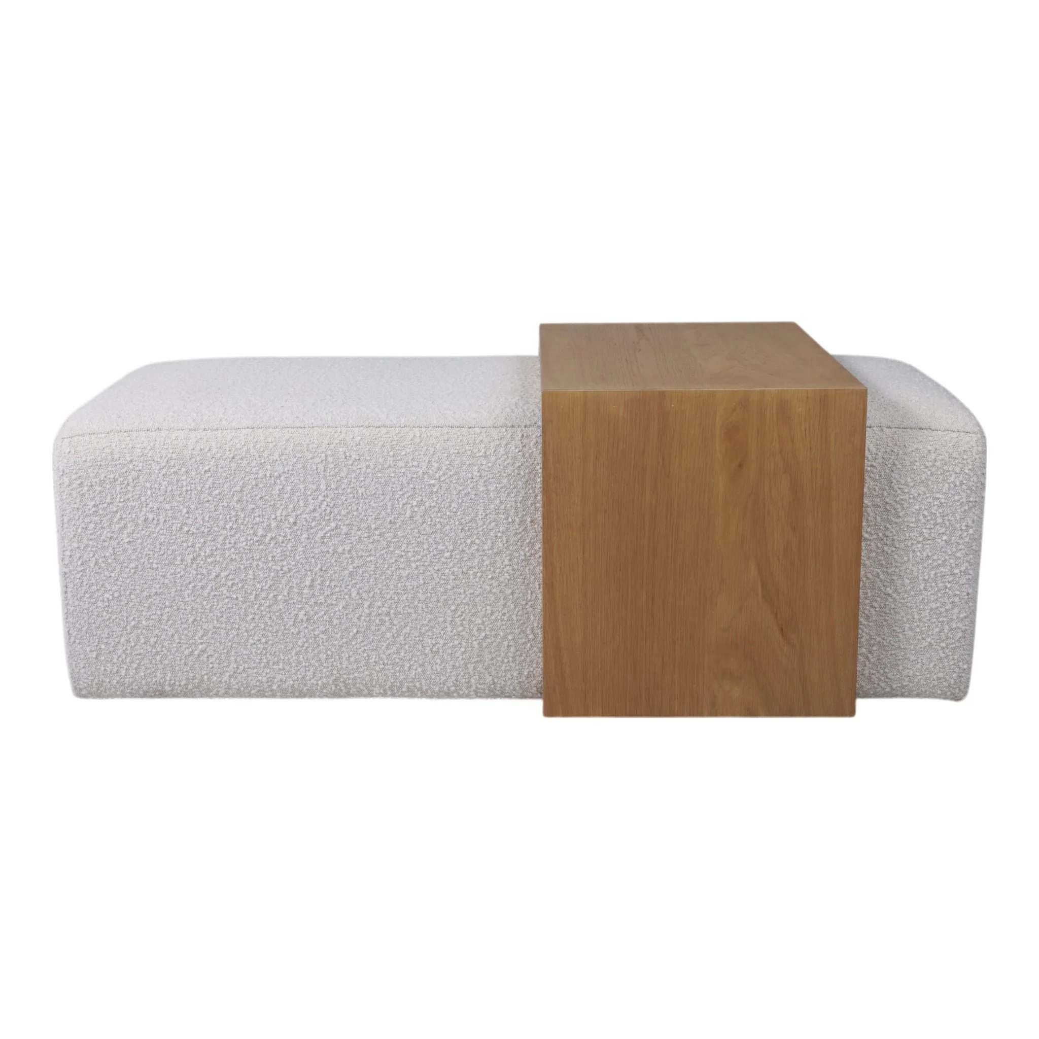 Modern Rectangular Ottoma, Wood Accent, Ivory - Image 2