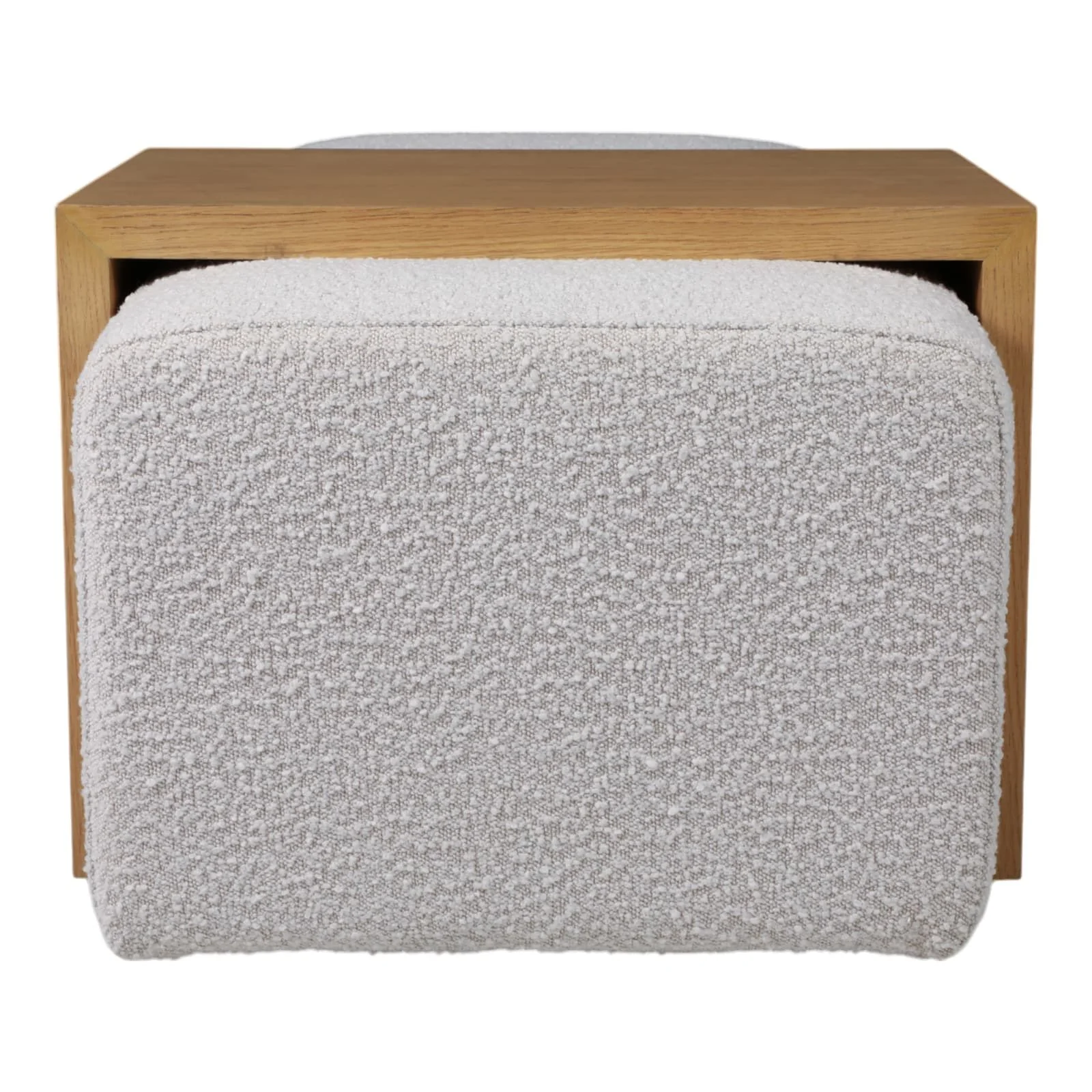 Modern Rectangular Ottoma, Wood Accent, Ivory - Image 3