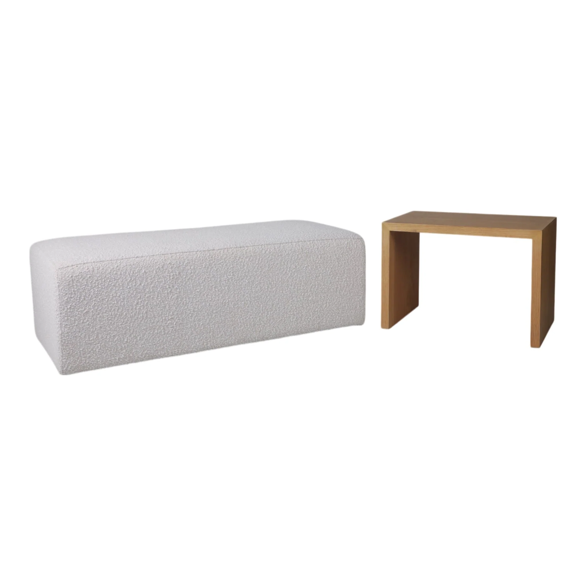 Modern Rectangular Ottoma, Wood Accent, Ivory - Image 5