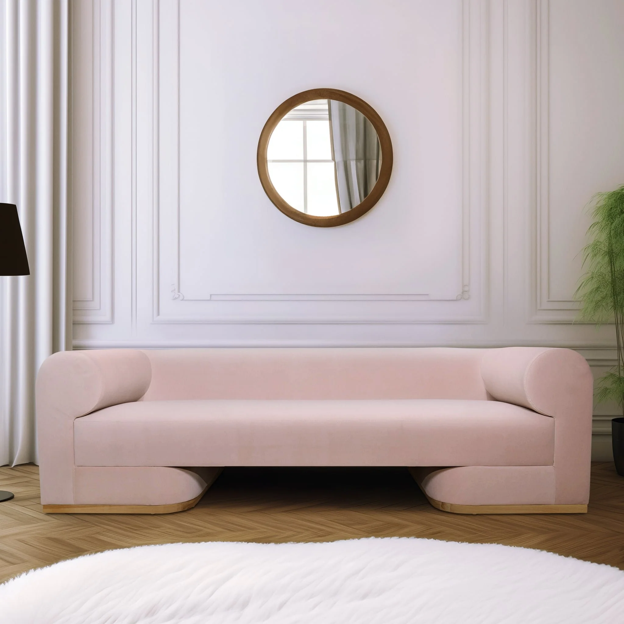 Modern Sofa - Oak Wood Base, Blush - Image 10