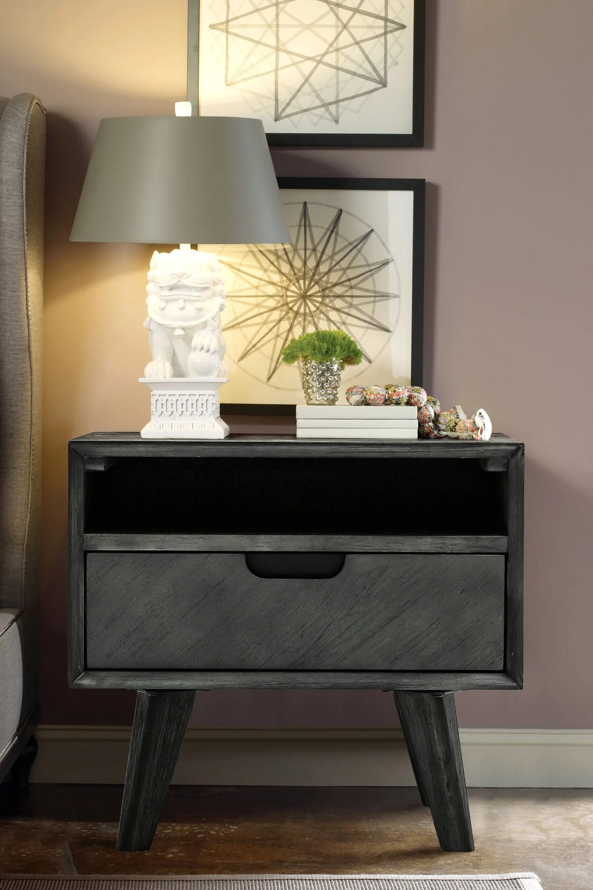 Mohave Mid-Century Tundra Gray Acacia Single Drawer Night Stand - Image 6
