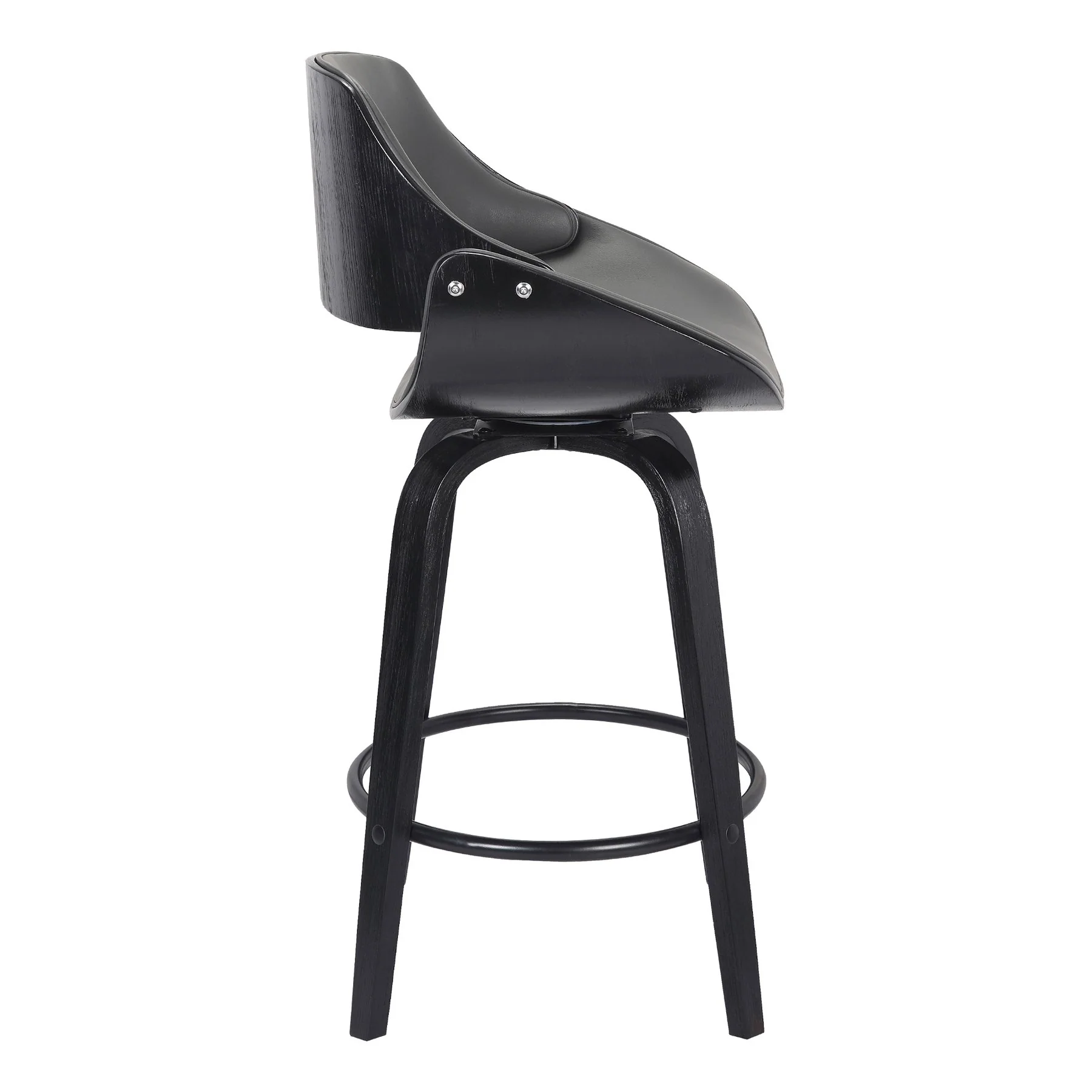 Mona 26" Counter Height Swivel Gray Faux Leather and Black Wood Bar Stool - Image 3