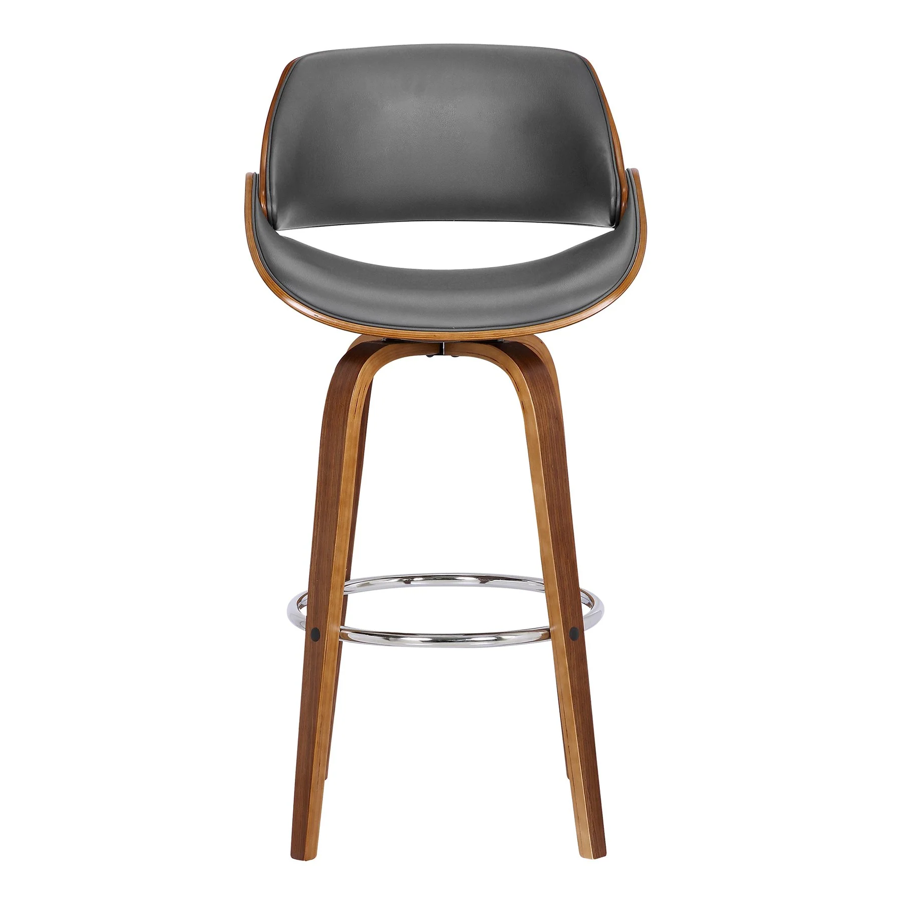 Mona 26" Counter Height Swivel Gray Faux Leather and Walnut Wood Bar Stool - Image 2
