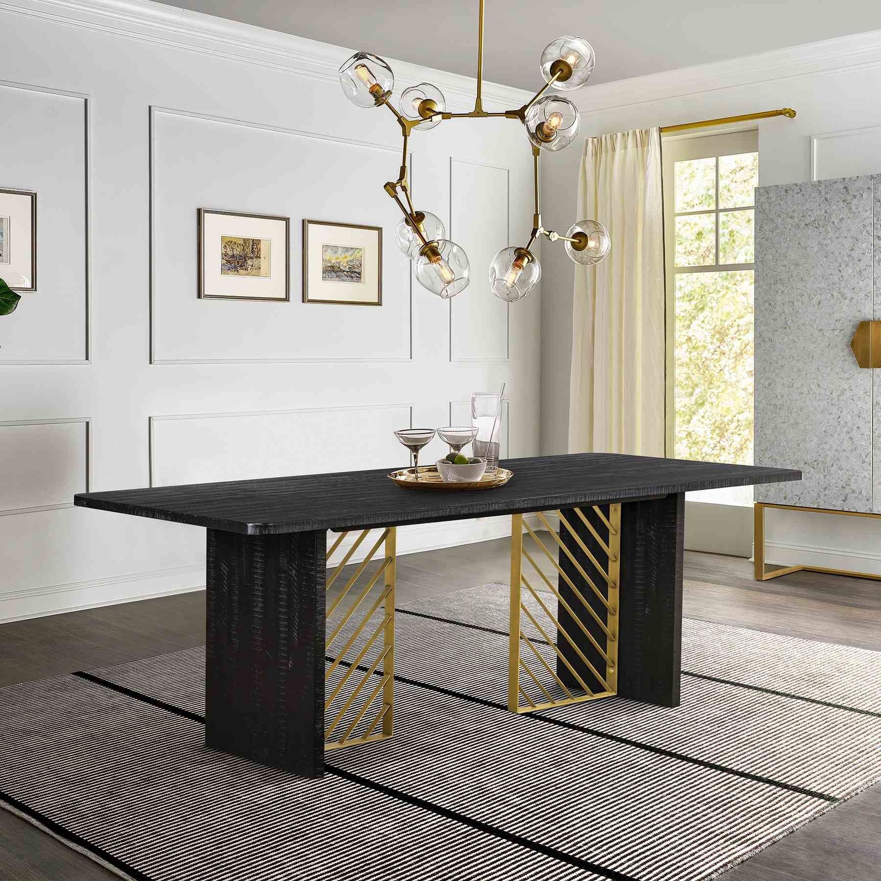 Monaco Black Wood Dining Table with Antique Brass Accent - Image 7
