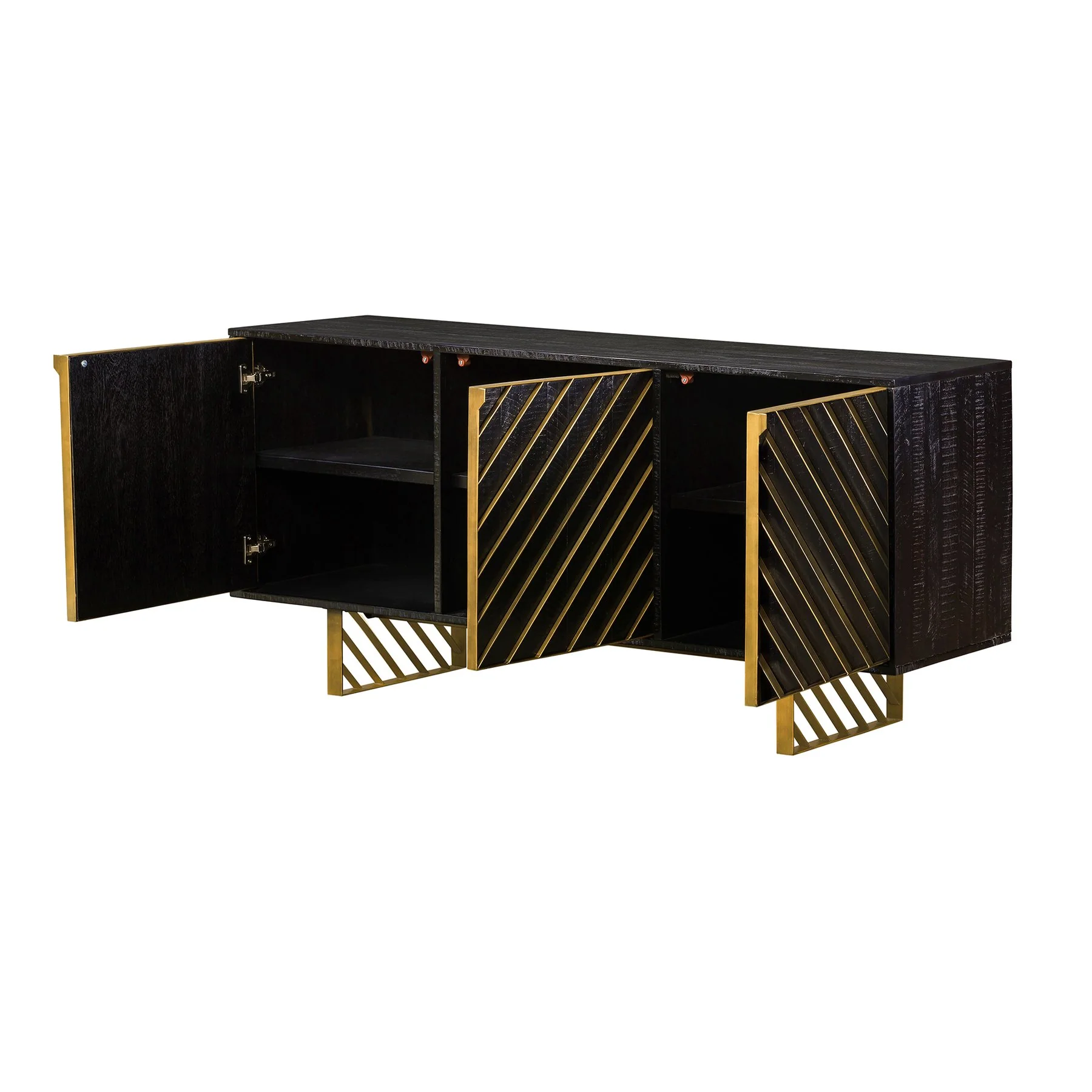 Monaco Rectangular Black Wood Sideboard with Antique Brass Accent - Image 3