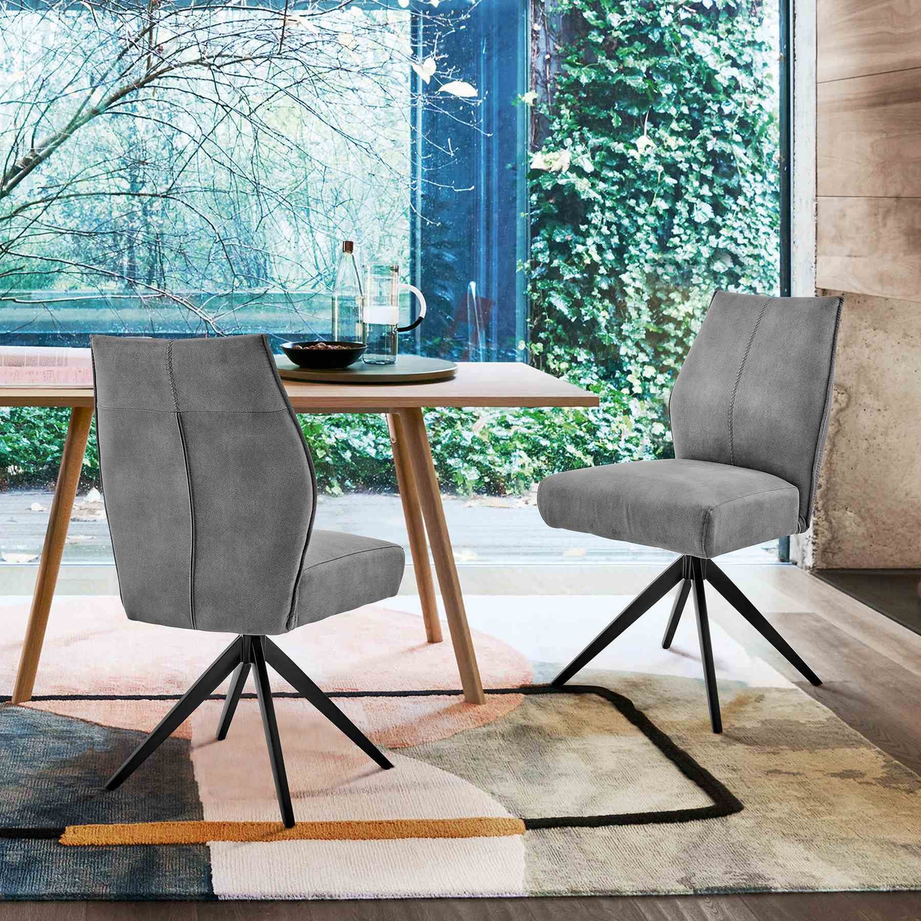 Monarch Swivel Dining Room Accent Chair in Charcoal Fabric and Black Finish - Set of 2 - Image 9
