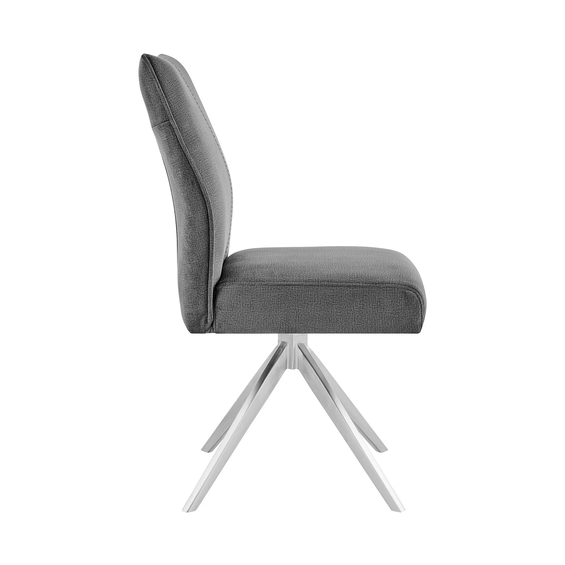 Monarch Swivel Dining Room Accent Chair in Gray Fabric and Brushed Stainless Steel Finish - Set of 2 - Image 3