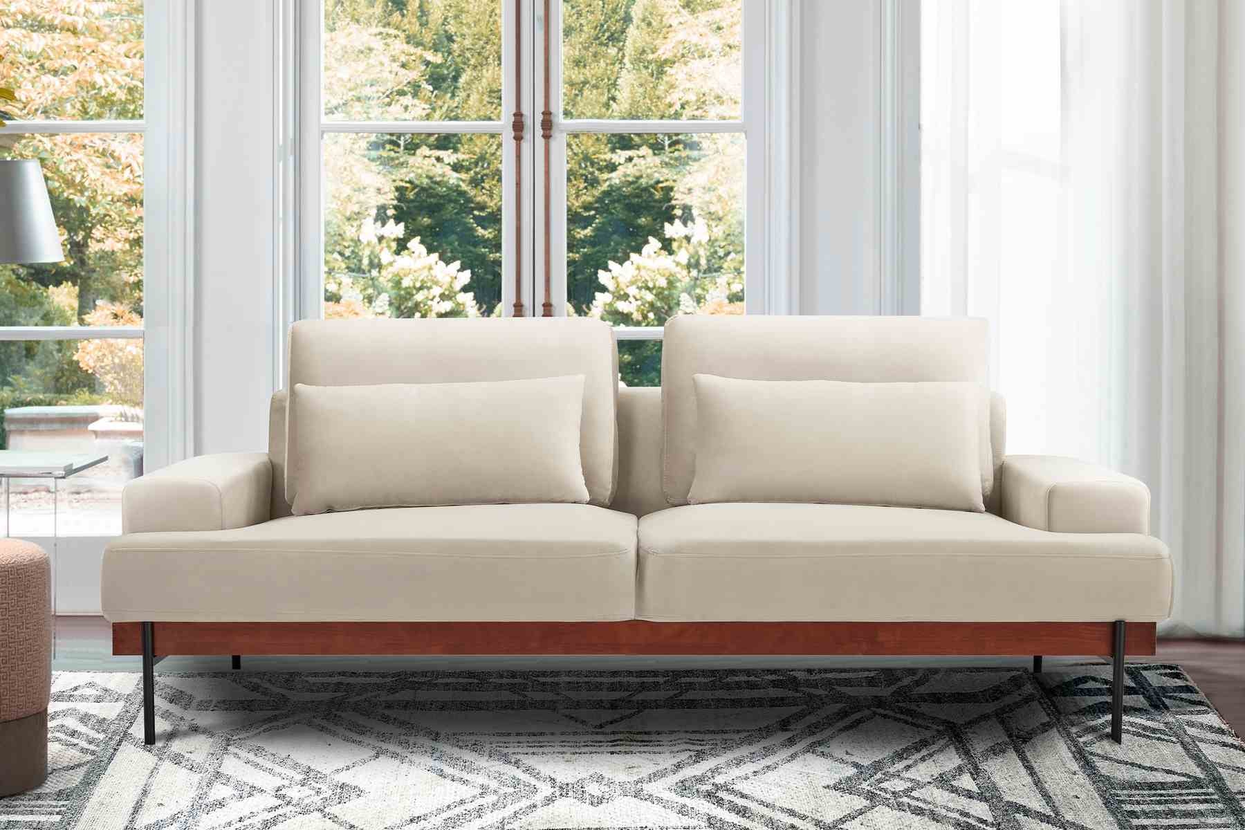 Monet 86" Mid-Century Modern Beige Velvet Sofa - Image 7