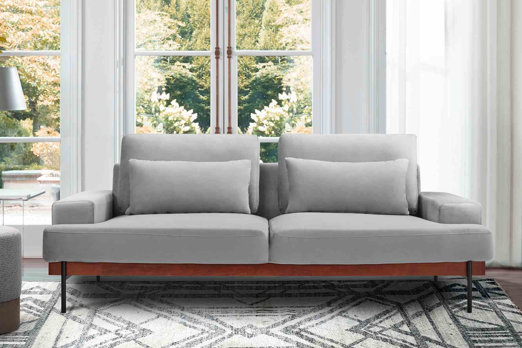 Monet 86" Mid-Century Modern Gray Velvet Sofa - Image 7