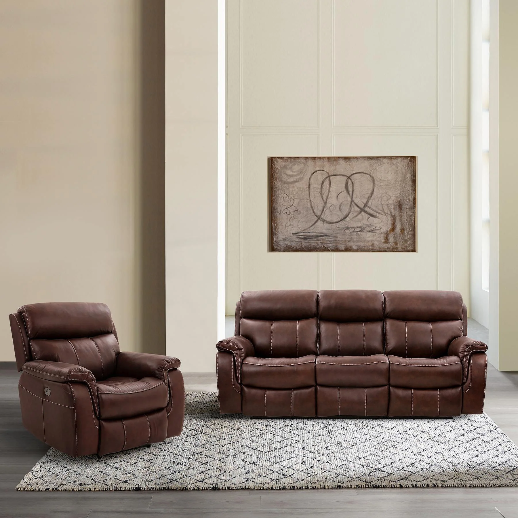 Montague Dual Power Headrest and Lumbar Support Reclining Sofa in Genuine Brown Leather - Image 11