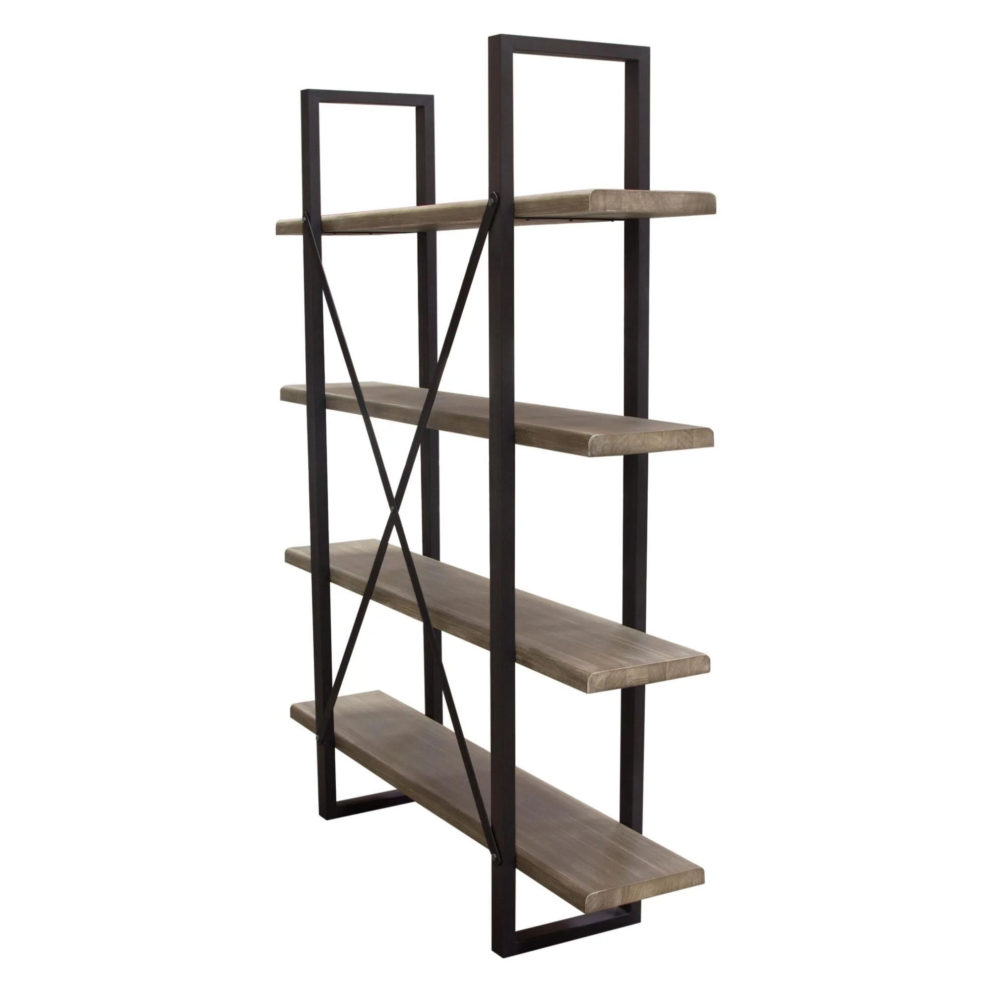 Montana 73" 4-Tiered Shelf Unit in Rustic Oak Finish with Iron Frame by Diamond Sofa - Image 5