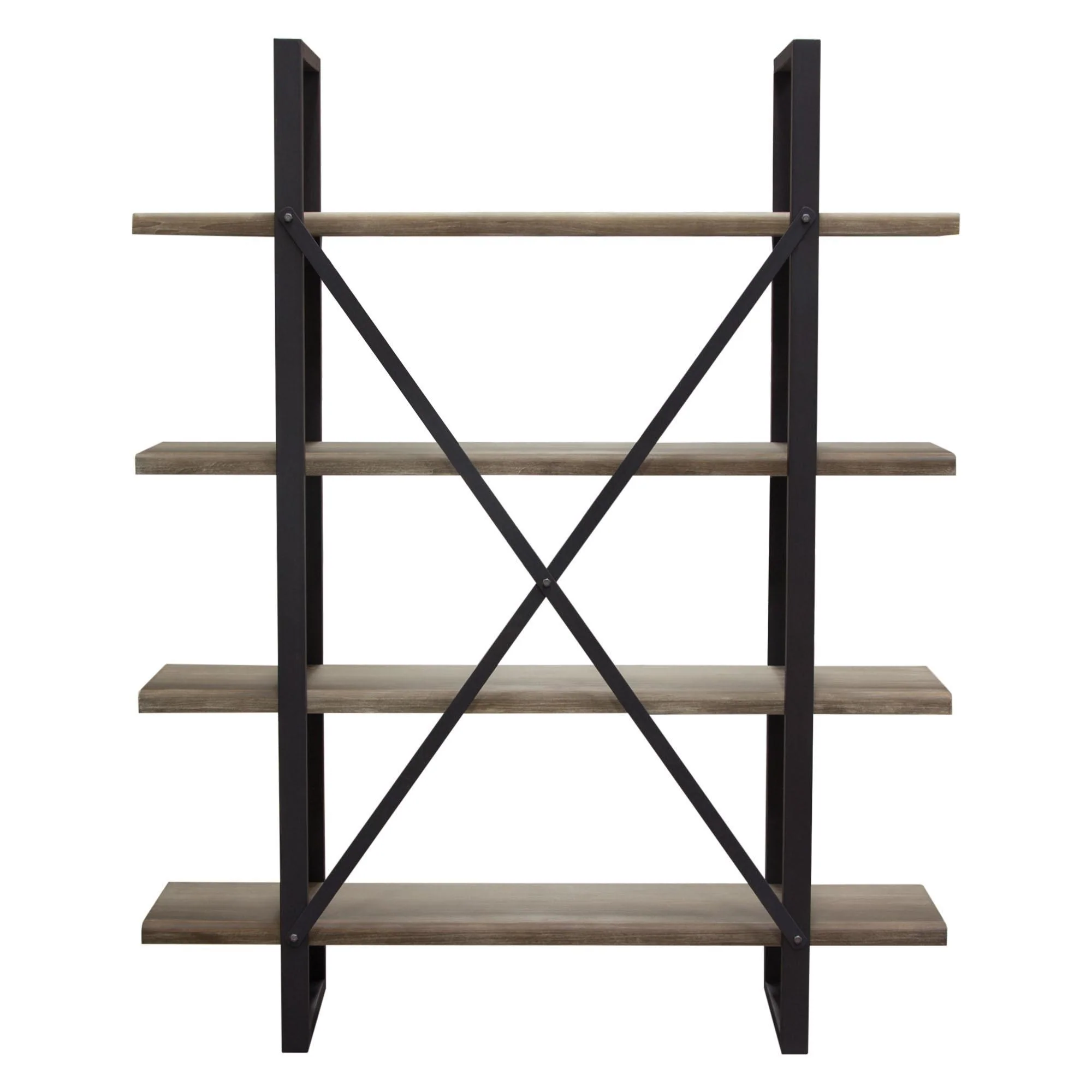 Montana 73" 4-Tiered Shelf Unit in Rustic Oak Finish with Iron Frame by Diamond Sofa - Image 6