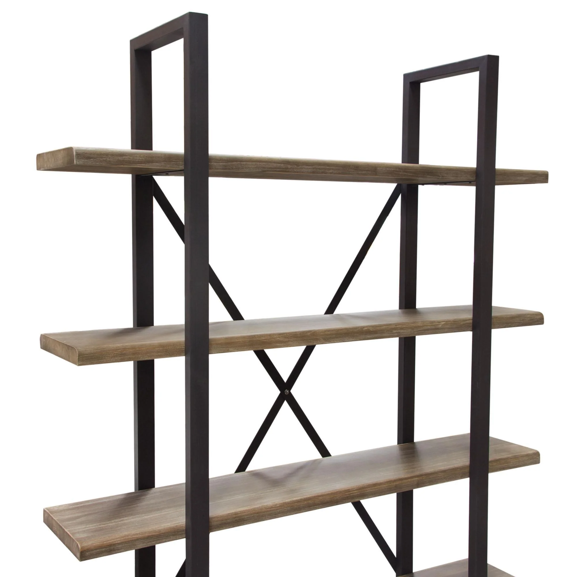 Montana 73" 4-Tiered Shelf Unit in Rustic Oak Finish with Iron Frame by Diamond Sofa - Image 7