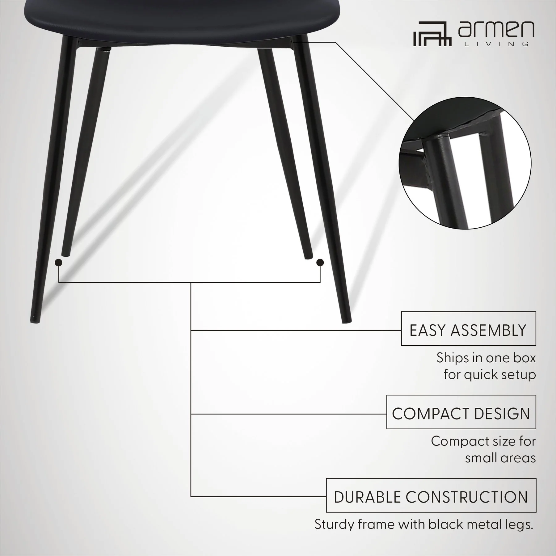 Monte Contemporary Dining Chair in Black Faux Leather with Black Metal Legs - Image 10
