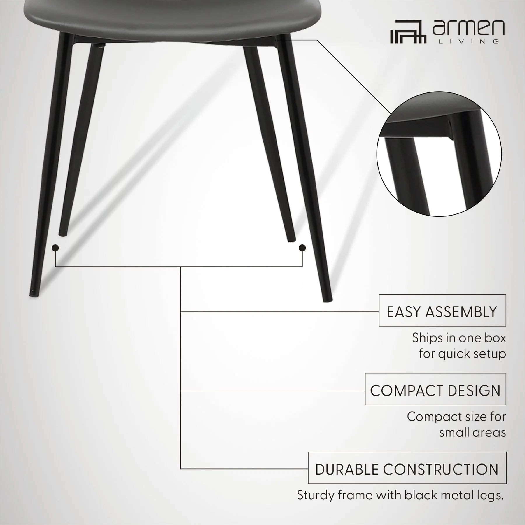 Monte Contemporary Dining Chair in Gray Faux Leather with Black Metal Legs - Image 10