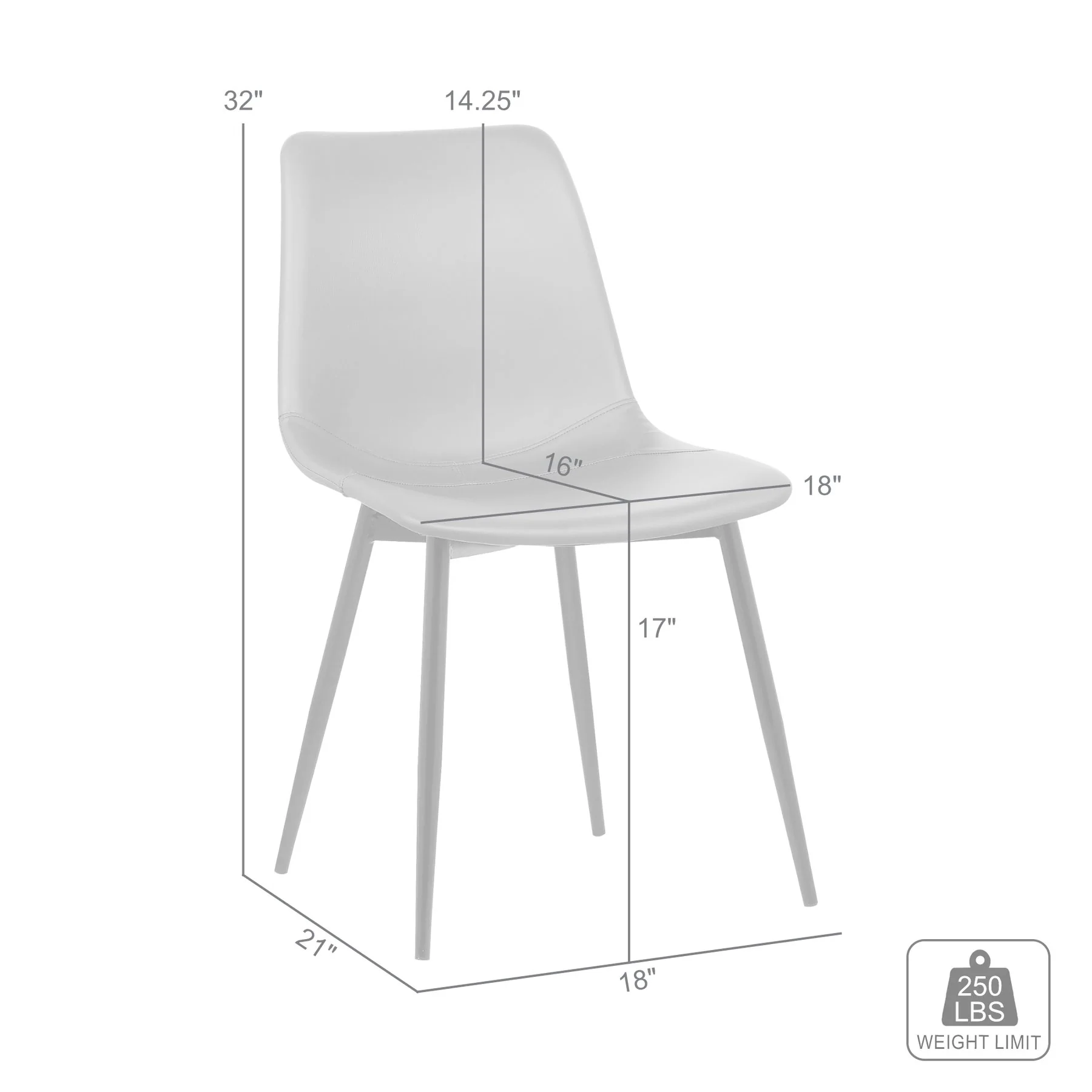Monte Contemporary Dining Chair in Gray Faux Leather with Black Metal Legs - Image 7