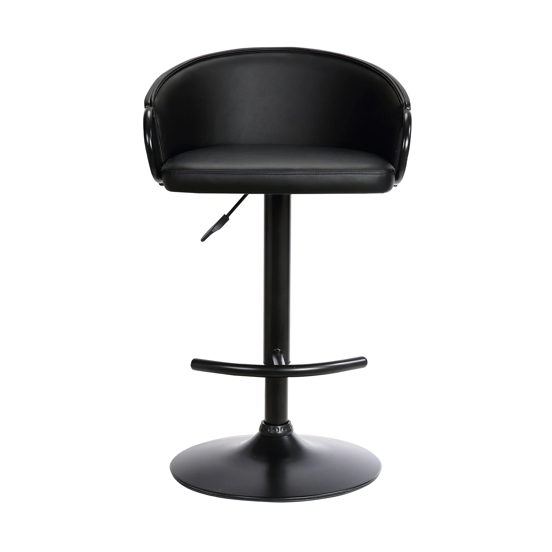 Montego Adjustable Black Faux Leather Swivel Barstool in Black Powder Coated Finish - Image 2