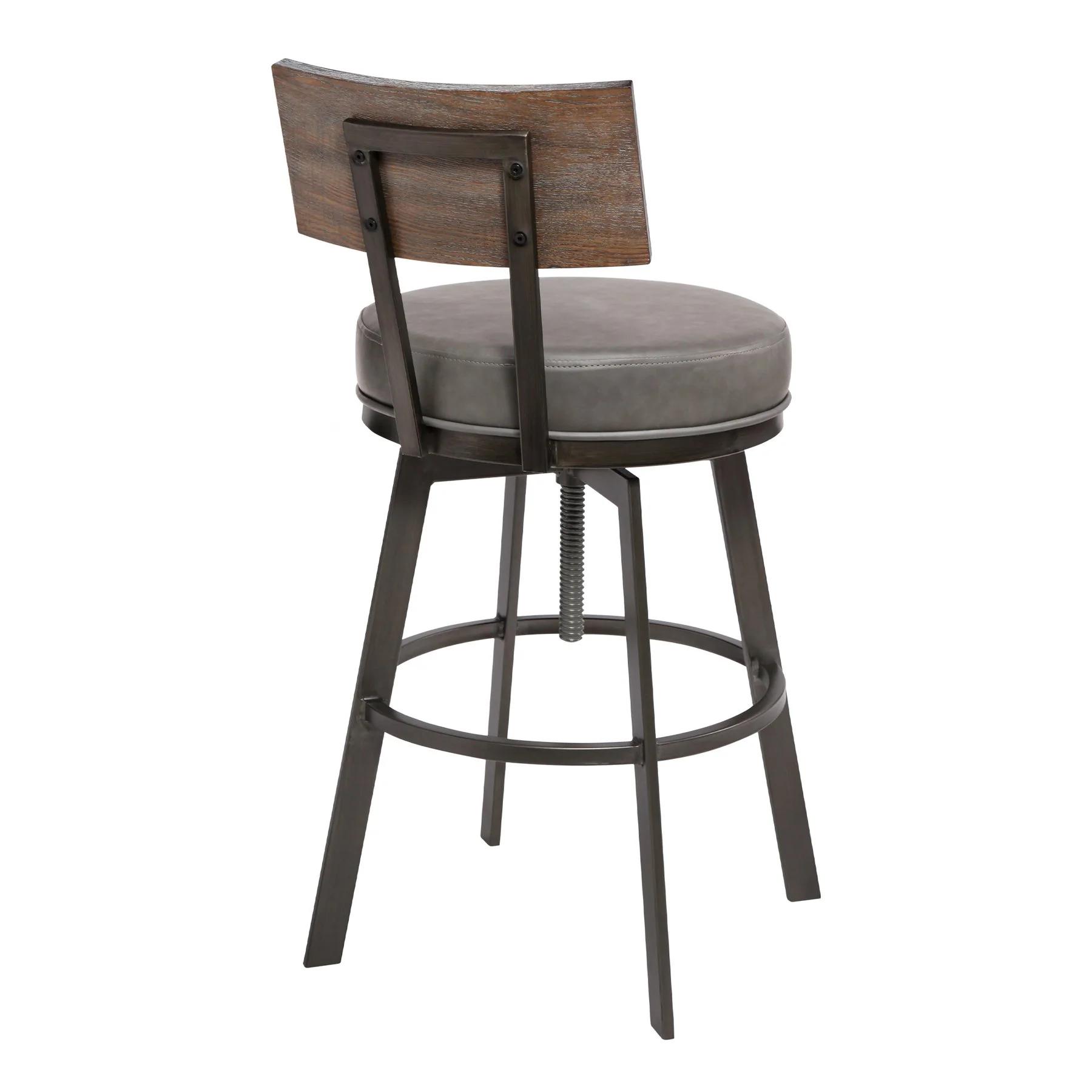 Montreal Mid-Century Adjustable Barstool in Mineral Finish with Gray Faux Leather and Walnut Wood Finish Back - Image 2
