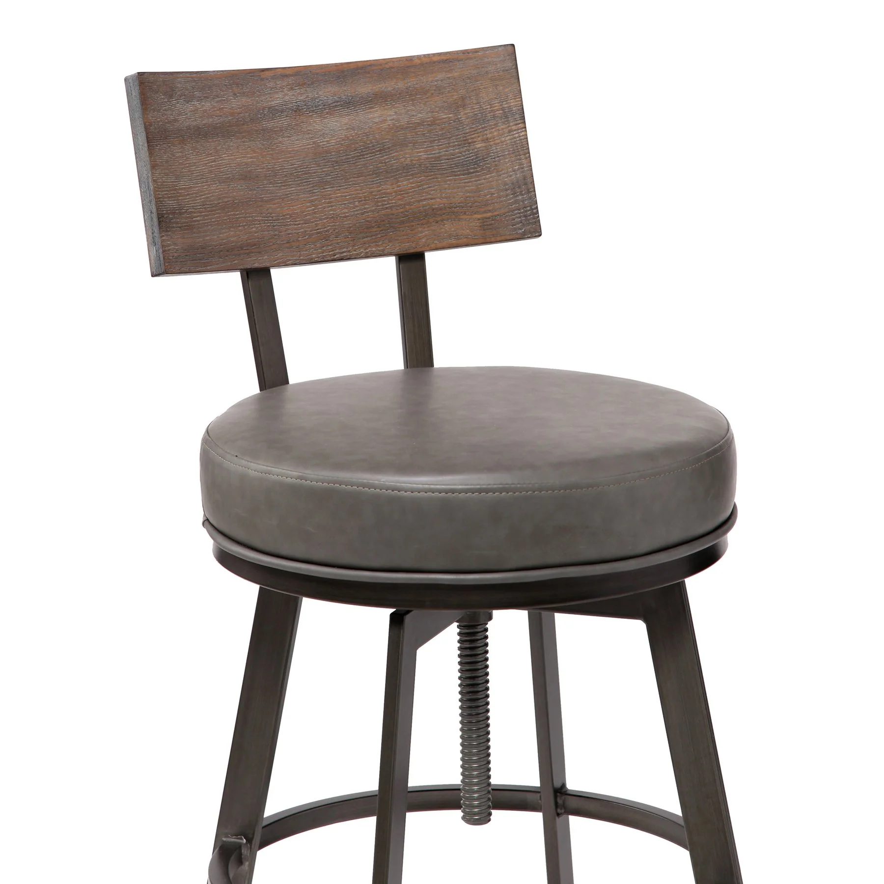Montreal Mid-Century Adjustable Barstool in Mineral Finish with Gray Faux Leather and Walnut Wood Finish Back - Image 3