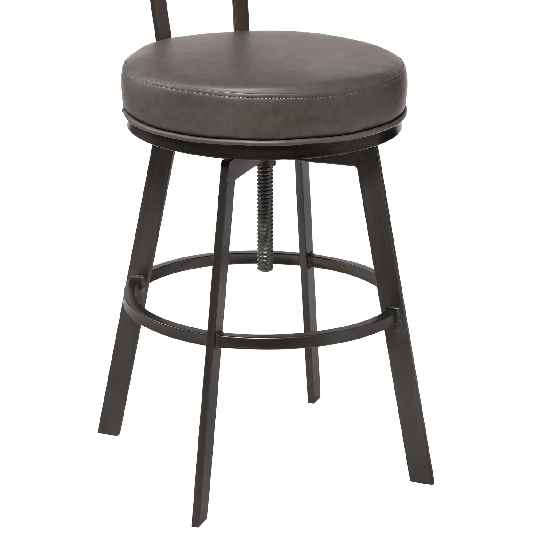 Montreal Mid-Century Adjustable Barstool in Mineral Finish with Gray Faux Leather and Walnut Wood Finish Back - Image 5