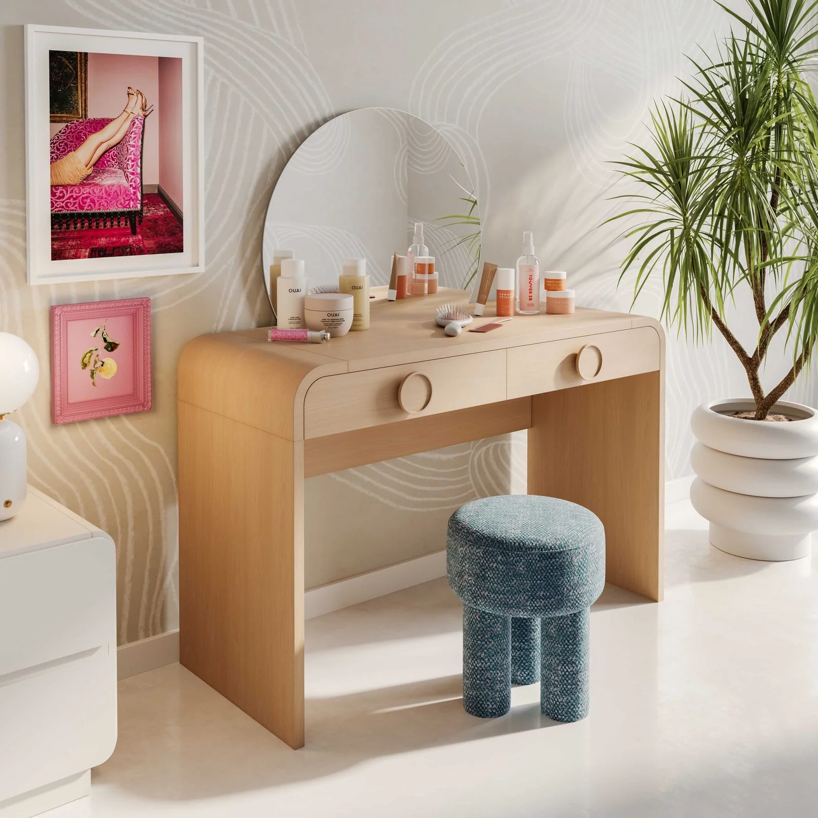 Moonrise Natural Ash 2-Drawer Vanity Desk - Image 2