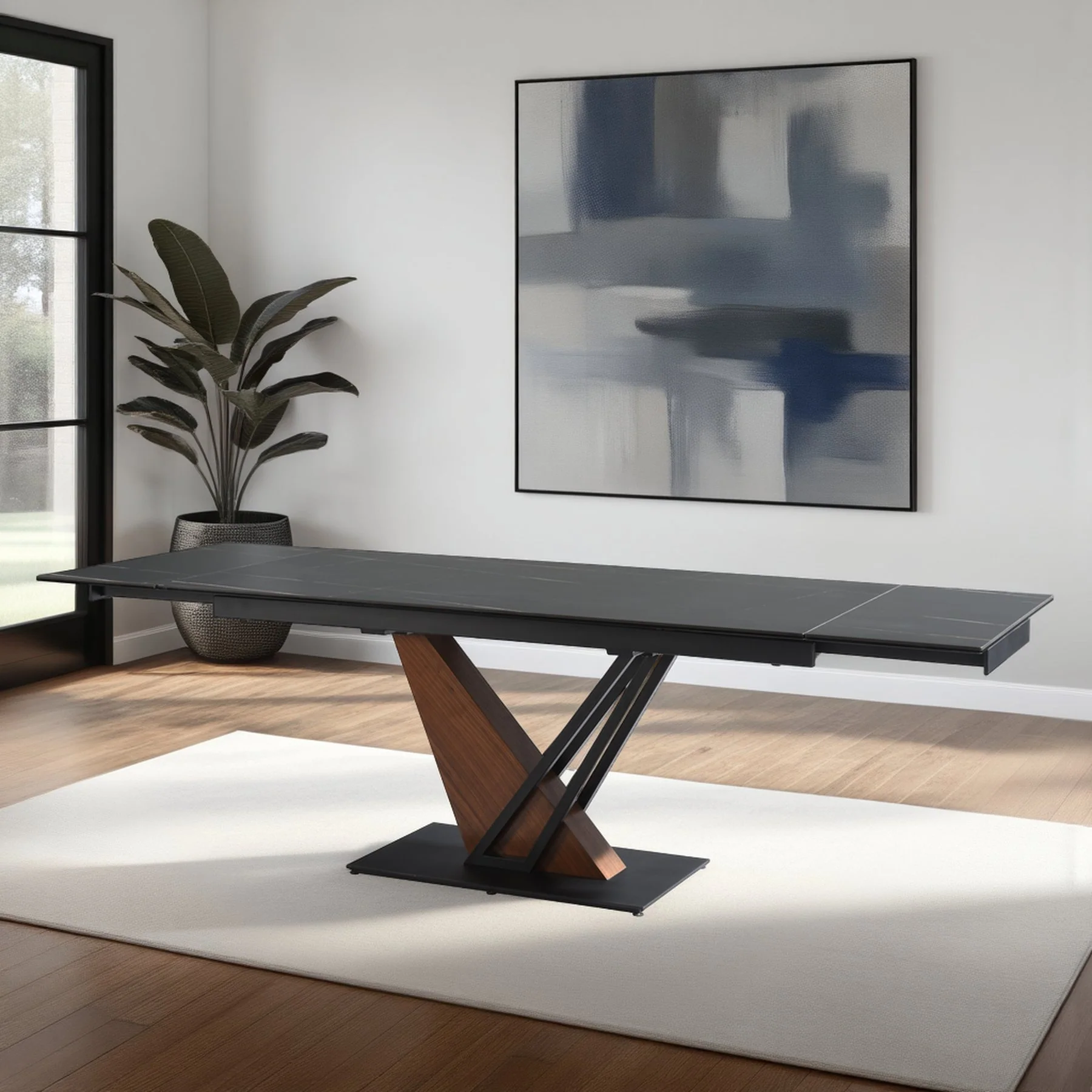 Moore Modern Extendable Rectangular Dining Table with Black Sintered Stone Table Top - Seats up to 6 - Image 11