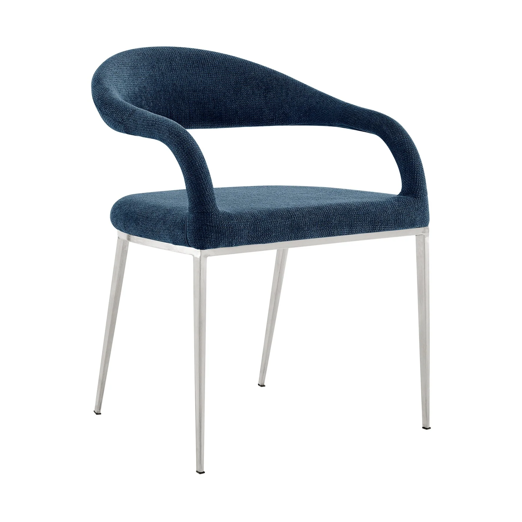 Morgan Upholstered Dining Chair with Brushed Stainless Steel and Blue Fabric - Set of 2 - Image 4
