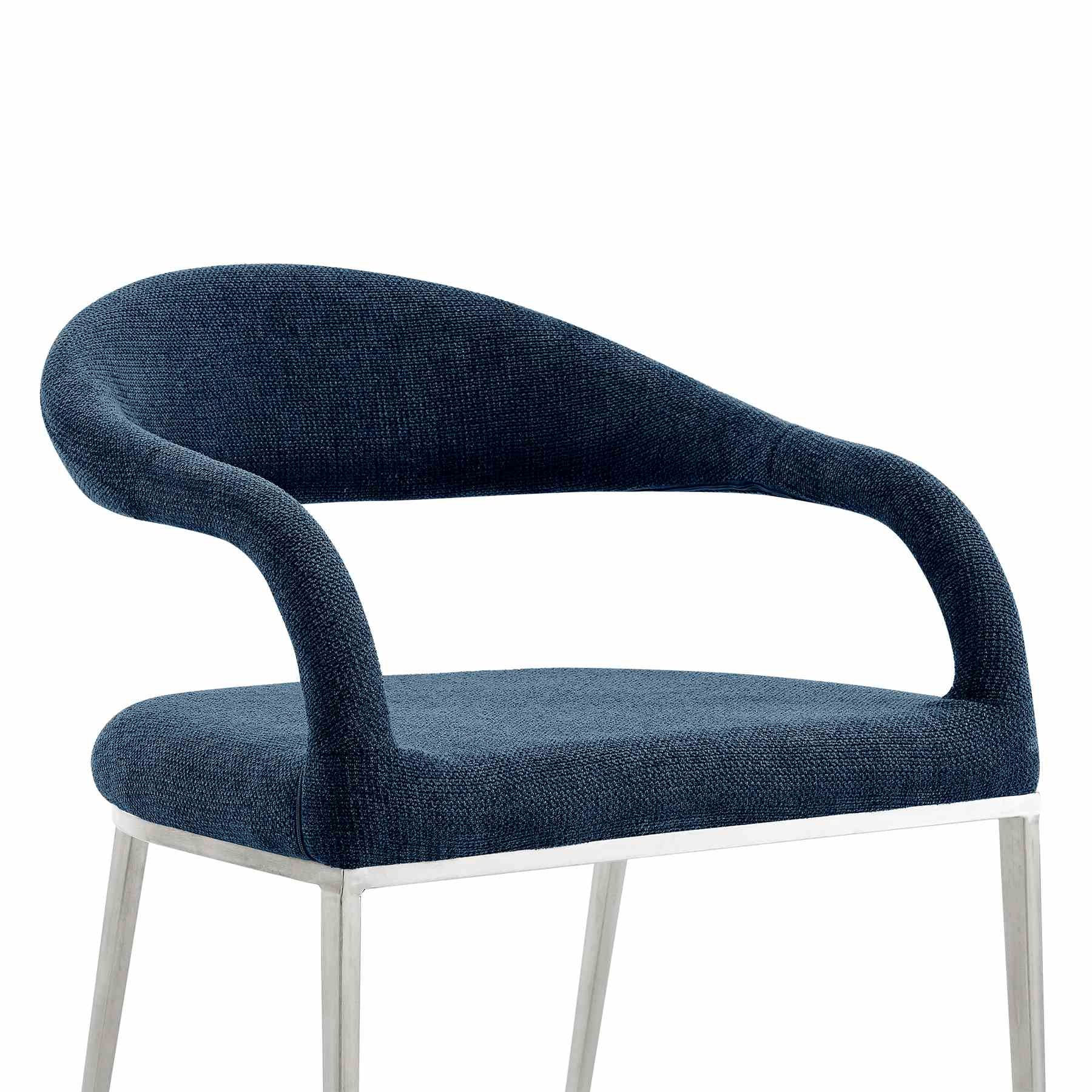 Morgan Upholstered Dining Chair with Brushed Stainless Steel and Blue Fabric - Set of 2 - Image 5