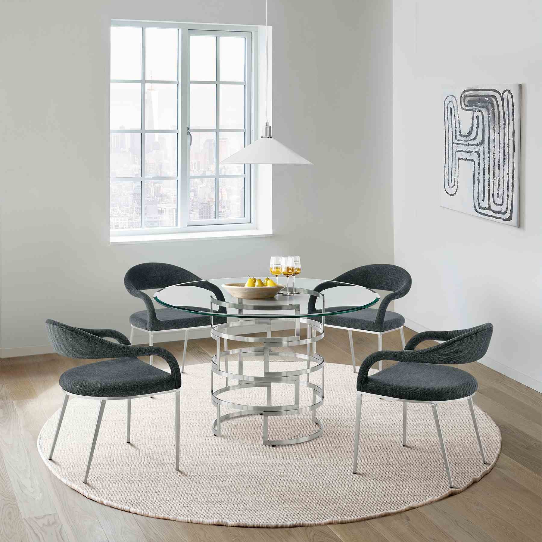 Morgan Upholstered Dining Chair with Brushed Stainless Steel and Charcoal Fabric - Set of 2 - Image 12